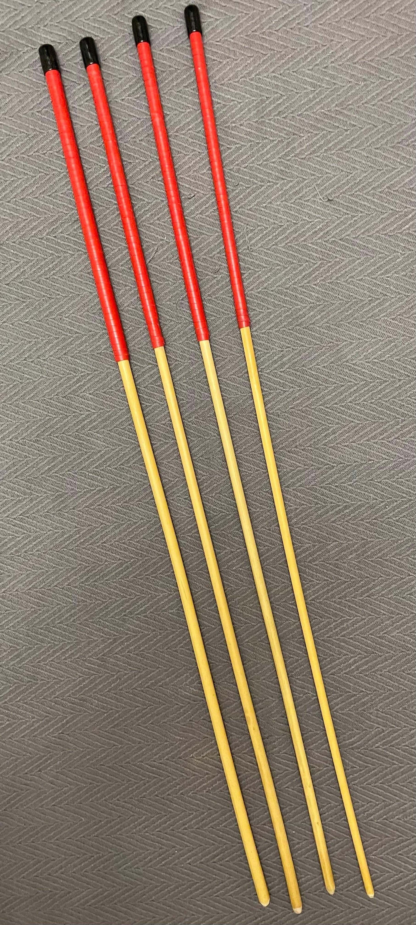 Set of 4 No Knot Natural Dragon Canes / School Canes / Whipping Canes - NO KNOT PRO SET - 90 cms Length - RED Kangaroo Leather Handles - Stripewell Canes