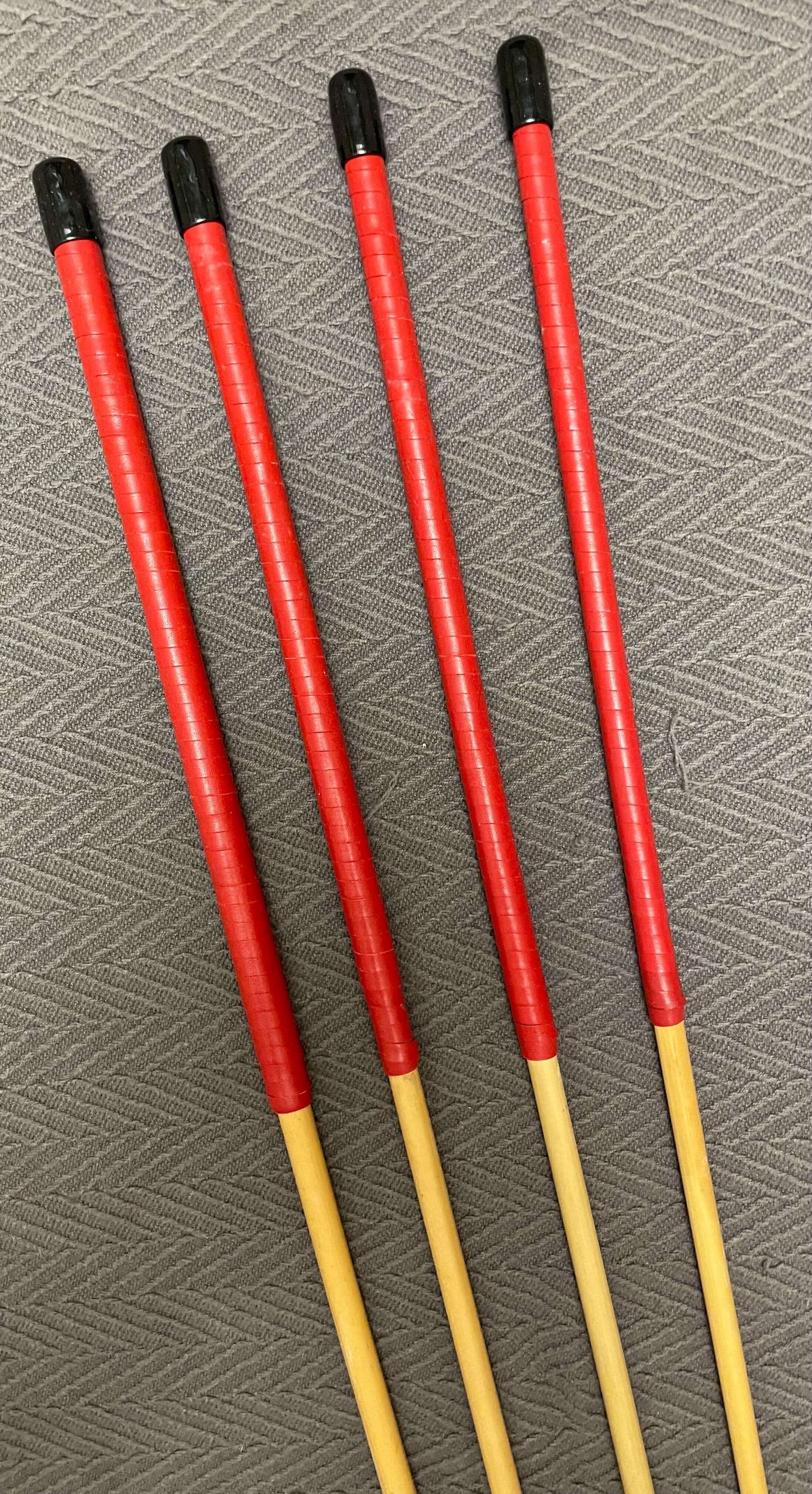 Set of 4 No Knot Natural Dragon Canes / School Canes / Whipping Canes - NO KNOT PRO SET - 90 cms Length - RED Kangaroo Leather Handles - Stripewell Canes