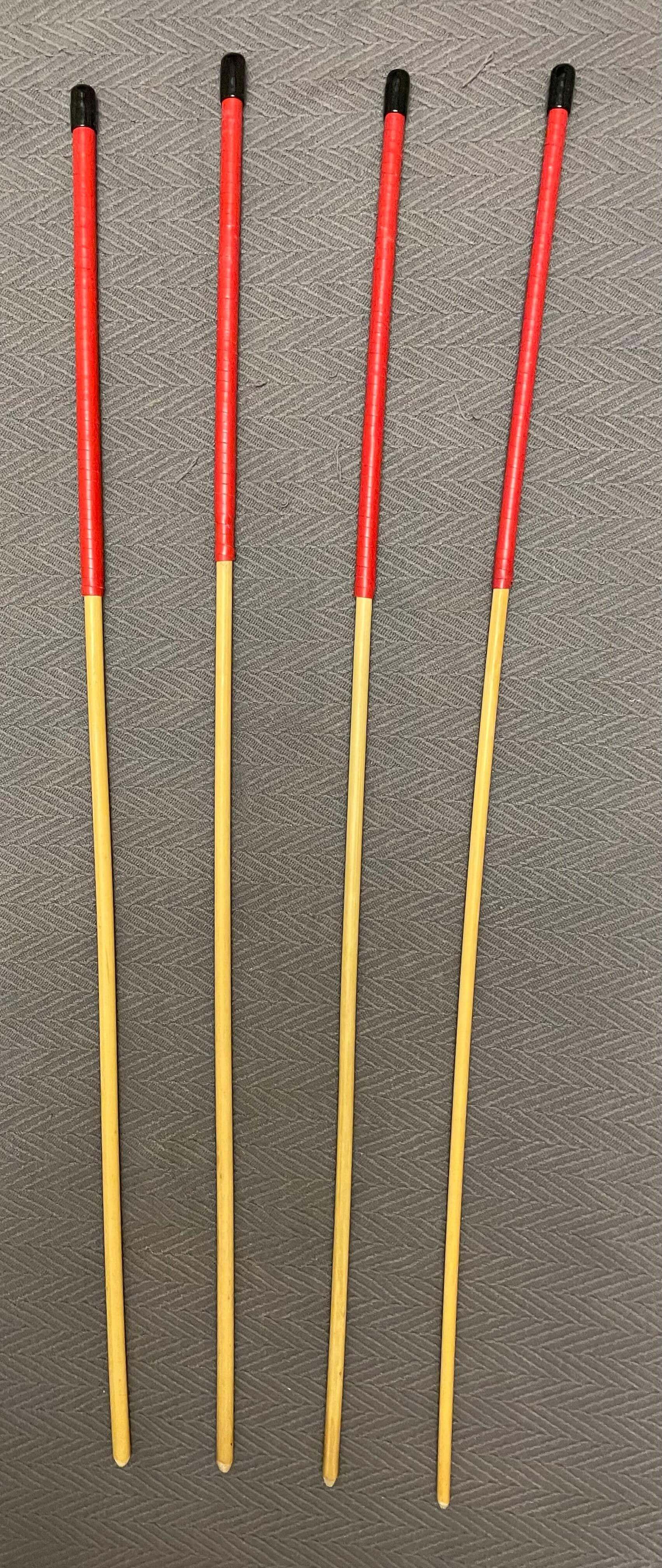 Set of 4 No Knot Natural Dragon Canes -  90 cms Length - RED Kangaroo Leather Handles - Stripewell Canes