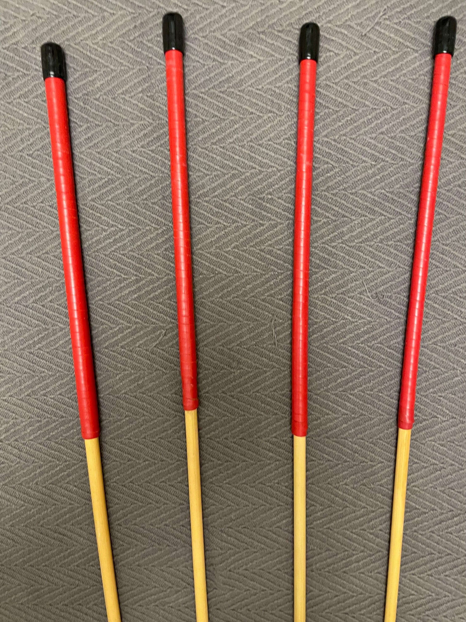 Set of 4 No Knot Natural Dragon Canes / School Canes / Whipping Canes - NO KNOT PRO SET - 90 cms Length - RED Kangaroo Leather Handles - Stripewell Canes