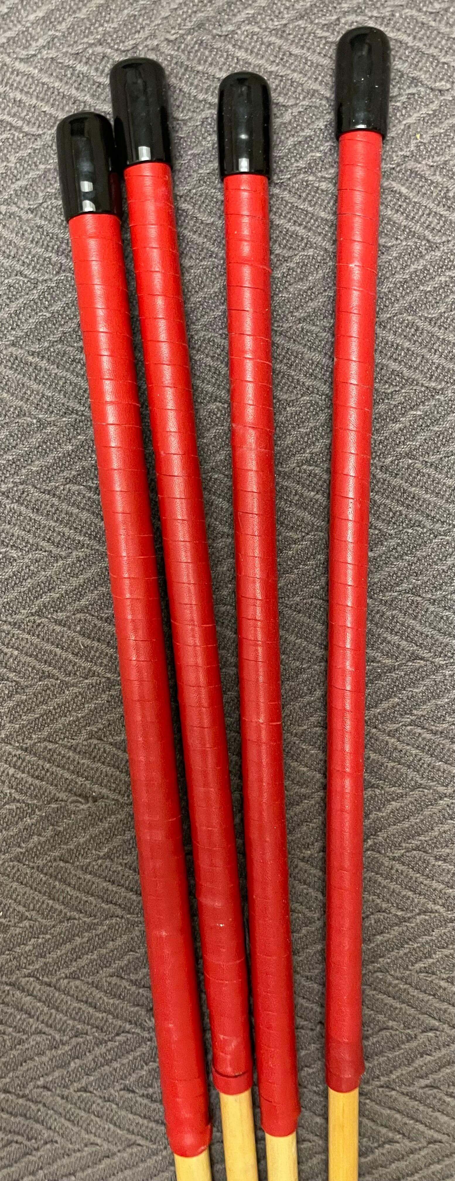 Set of 4 No Knot Natural Dragon Canes / School Canes / Whipping Canes - NO KNOT PRO SET - 90 cms Length - RED Kangaroo Leather Handles - Stripewell Canes