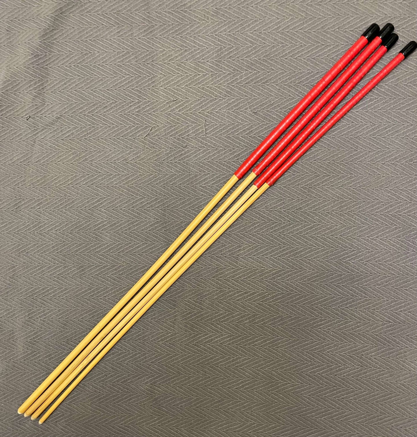 Set of 4 No Knot Natural Dragon Canes / School Canes / Whipping Canes - NO KNOT PRO SET - 90 cms Length - RED Kangaroo Leather Handles - Stripewell Canes