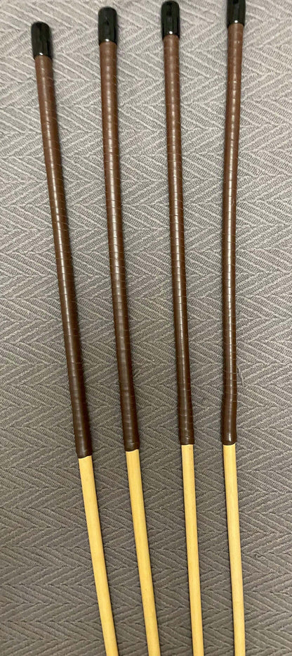 Set of 4 Natural Dragon Canes / School Canes / Whipping Canes - PRO SET - 95 cms Length - BRANDY / RED Kangaroo Leather Handles - Stripewell Canes