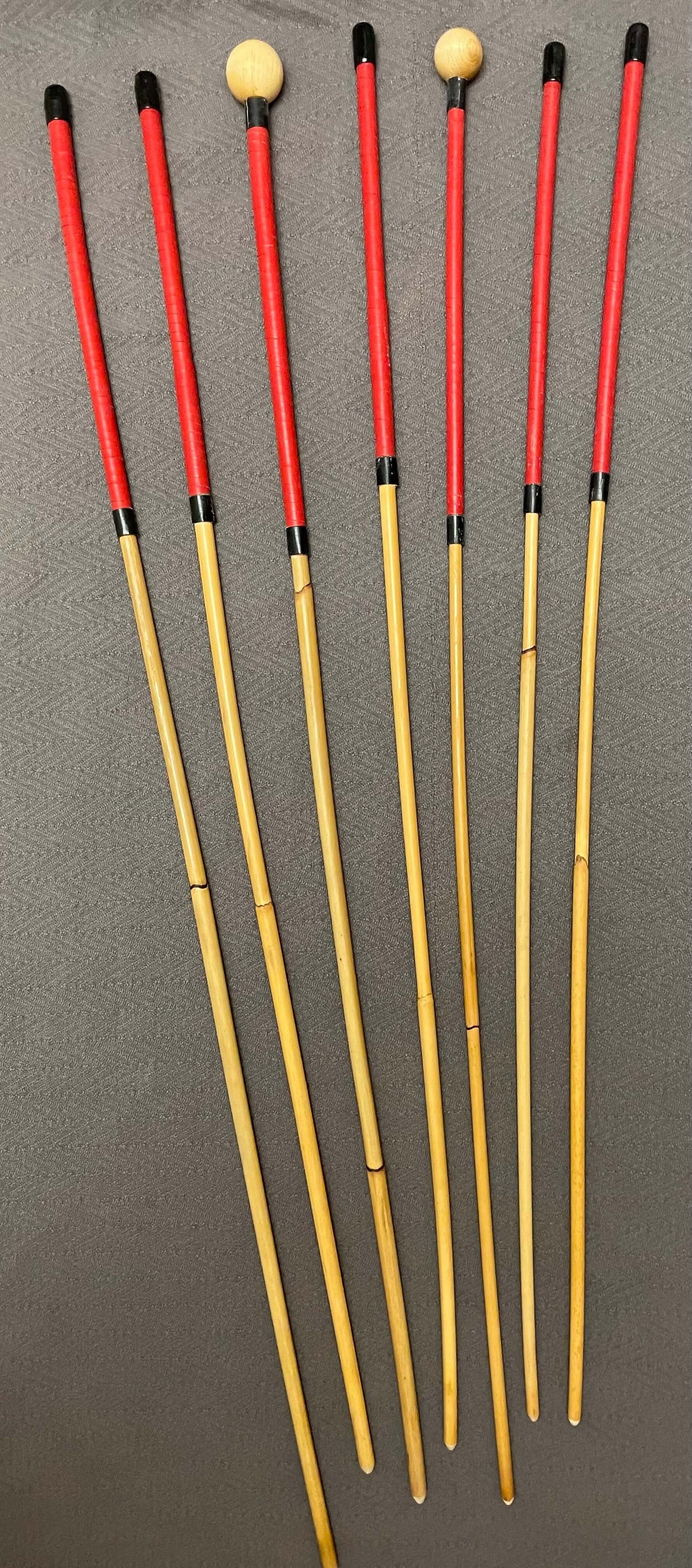 Pro Disciplinarian Set of 7 Natural Dragon Rattan Punishment Canes / School Canes / Whipping Canes - PRO SET - RED Kangaroo Leather Handles