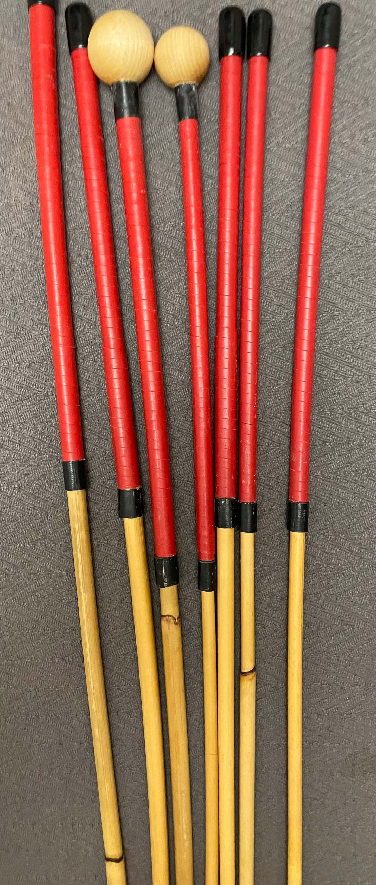 Pro Disciplinarian Dungeon Set of 7 Dragon Canes / BDSM Dominatrix Canes - 95 - 110 cms L - Red Kangaroo Leather Handles - Stripewell Canes