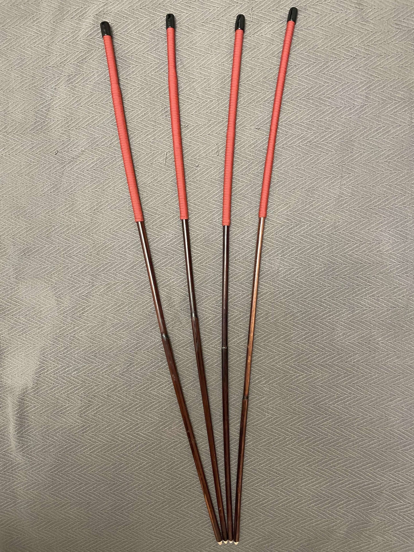 Smoked Dragon Cane Set of 4 - Punishment Cane / Dominatrix Cane  - 95 - 100 cms L - RED / BLACK Paracord or Kangaroo Leather Handles - Stripewell Canes