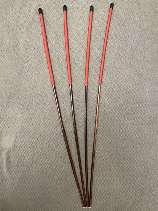 Smoked Dragon Cane Set of 4 - Punishment Cane / Dominatrix Cane  - 95 - 100 cms L - RED / BLACK Paracord or Kangaroo Leather Handles - Stripewell Canes