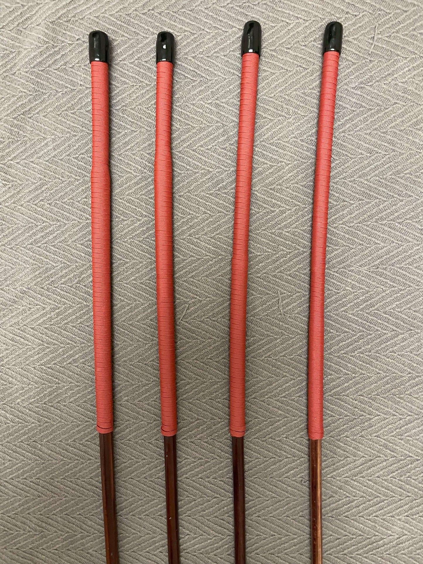 Smoked Dragon Cane Set of 4 - Punishment Cane / Dominatrix Cane  - 95 - 100 cms L - RED / BLACK Paracord or Kangaroo Leather Handles - Stripewell Canes