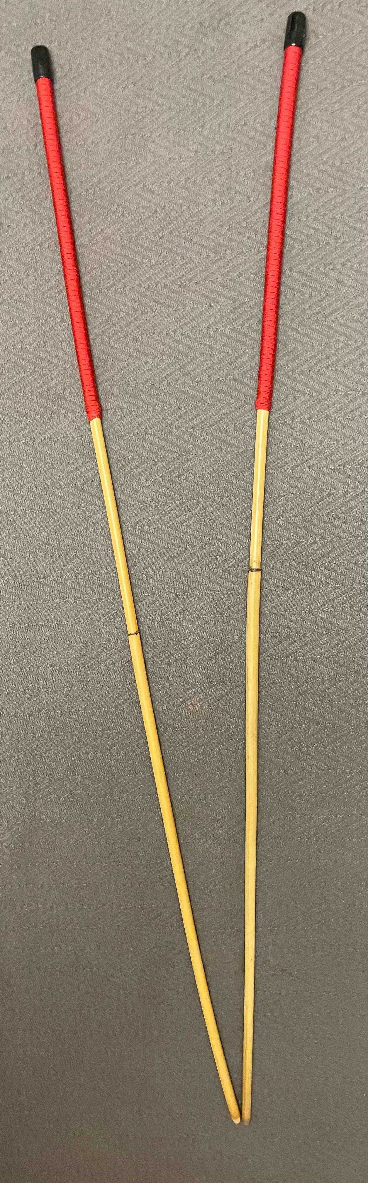 Pair of 2 Natural Dragon Rattan Canes / School Canes / Whipping Canes - 95 cms Length - BLACK/RED/BURGUNDY Handles - Stripewell Canes