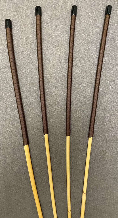 Set of 4 Thick and Thuddy Natural Dragon Rattan Canes / School Canes / Whipping Canes - THICK AND THUDDY SET - 100 cms Length - BROWN Handles - Stripewell Canes