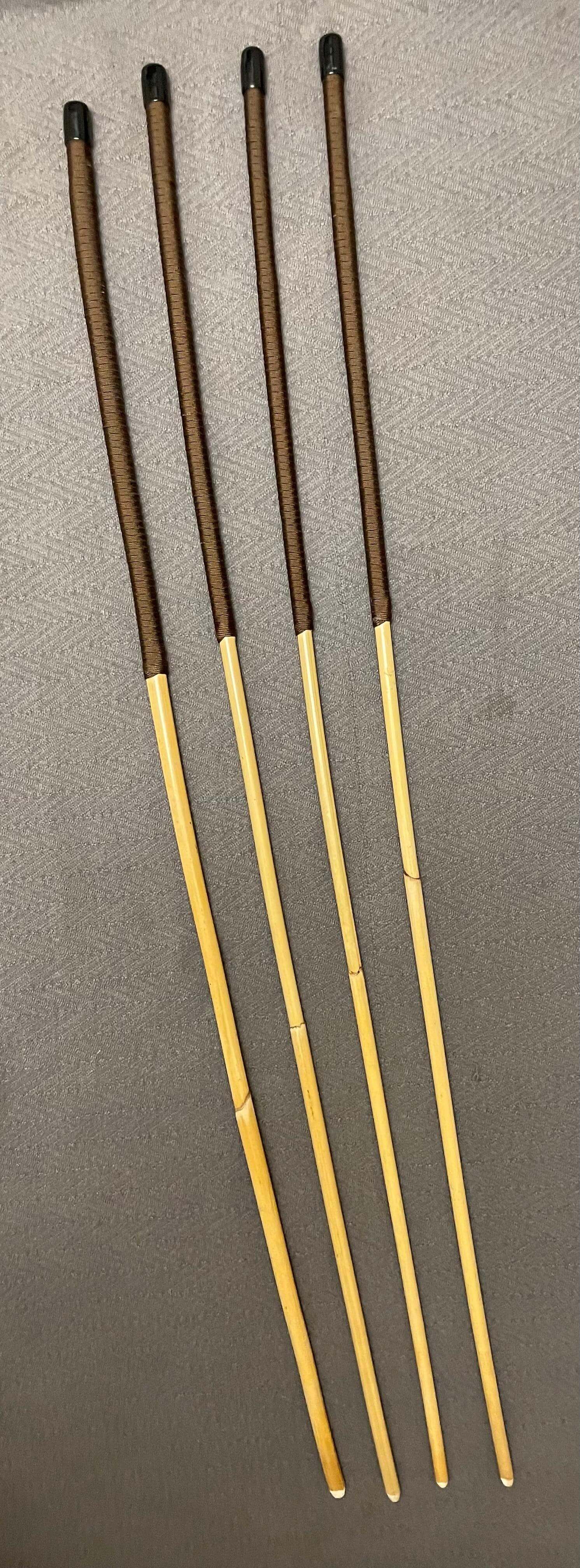 Set of 4 Thick and Thuddy Natural Dragon Rattan Canes / School Canes / Whipping Canes - THICK AND THUDDY SET - 100 cms Length - BROWN Handles - Stripewell Canes