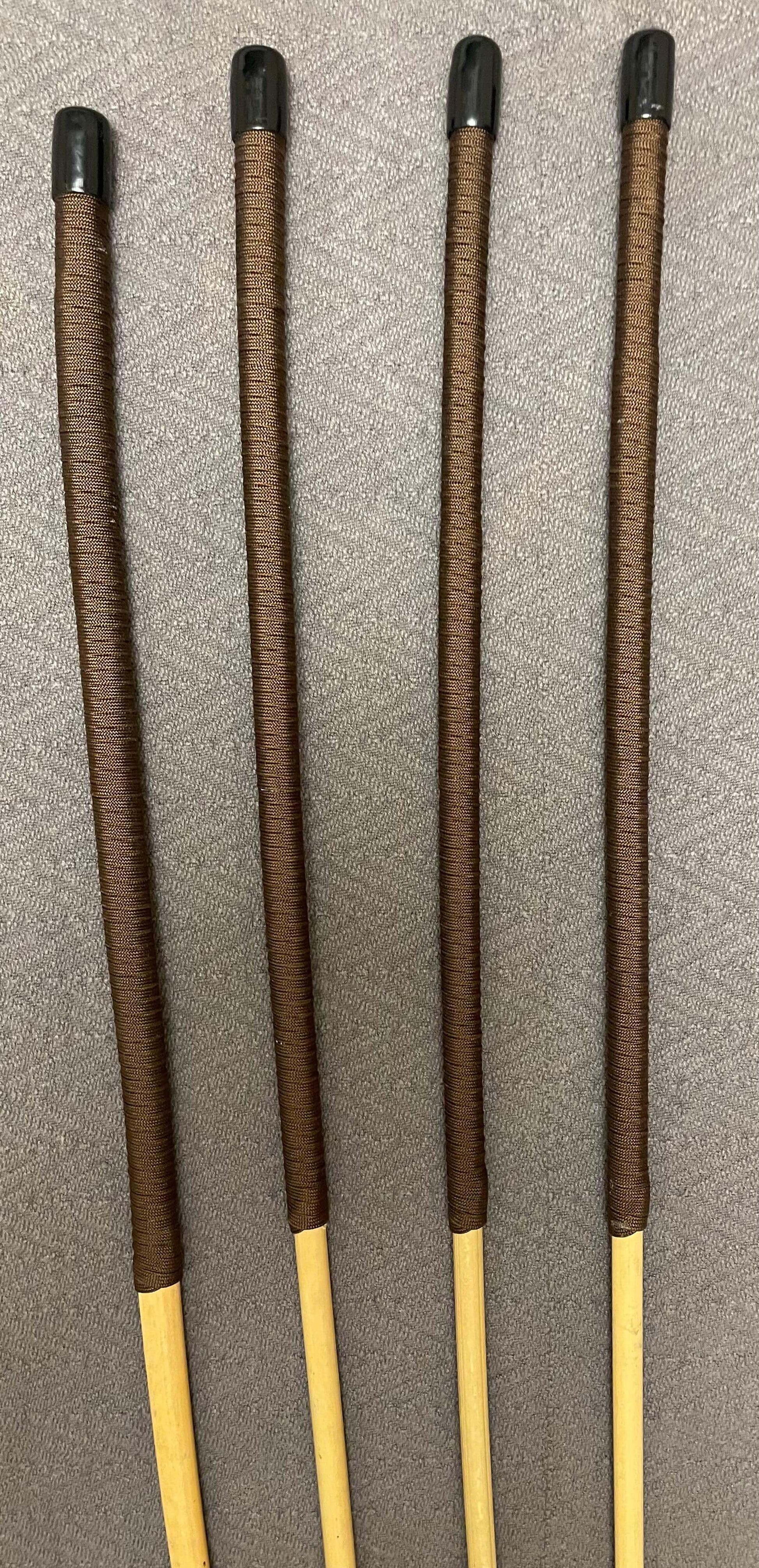 Set of 4 Thick and Thuddy Natural Dragon Rattan Canes / School Canes / Whipping Canes - THICK AND THUDDY SET - 100 cms Length - BROWN Handles - Stripewell Canes