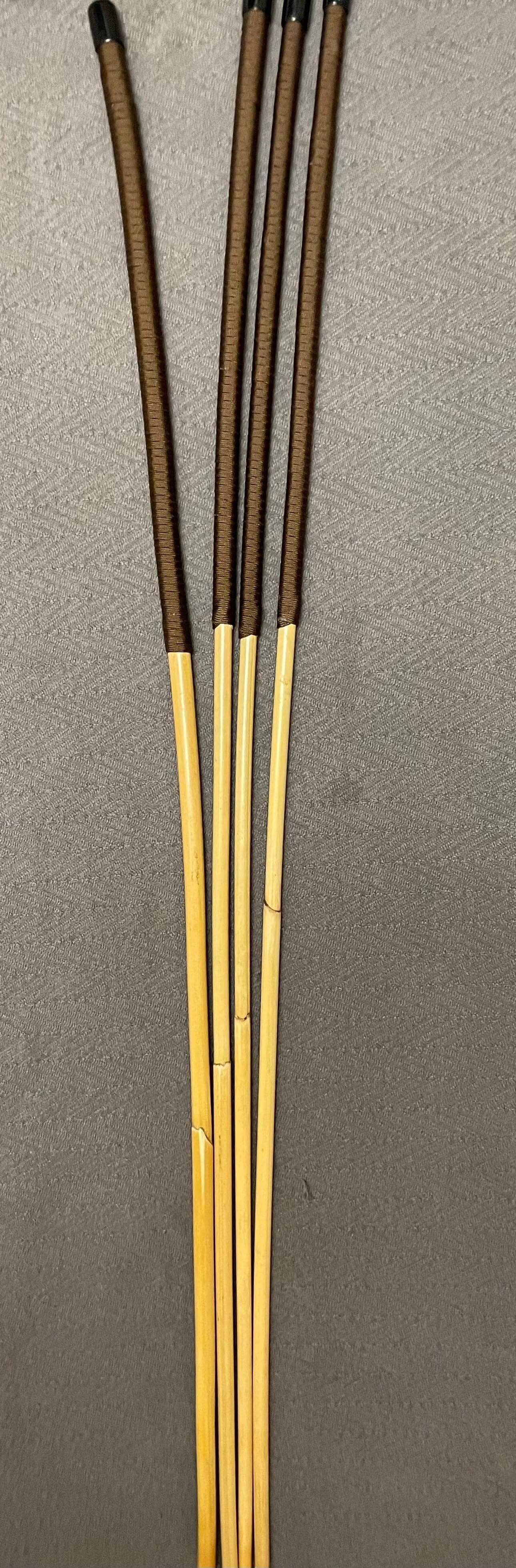 Set of 4 Thick and Thuddy Natural Dragon Rattan Canes / School Canes / Whipping Canes - THICK AND THUDDY SET - 100 cms Length - BROWN Handles - Stripewell Canes