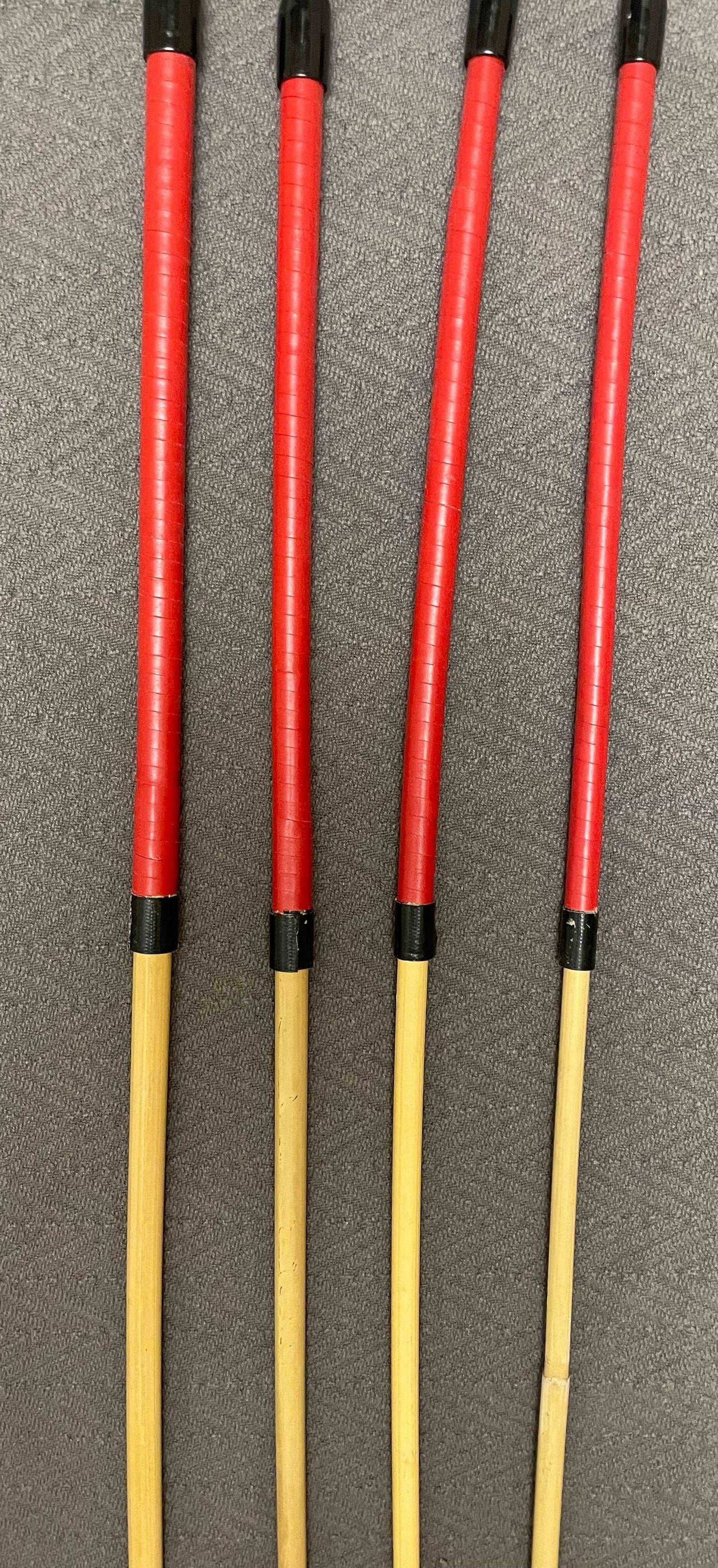 Professional Punitrix Set of 4 Dragon Canes / BDSM Canes. 100 - 110 cms L & 9 - 12.5 mm D - Red / Black Roo Leather Handles - Stripewell Canes