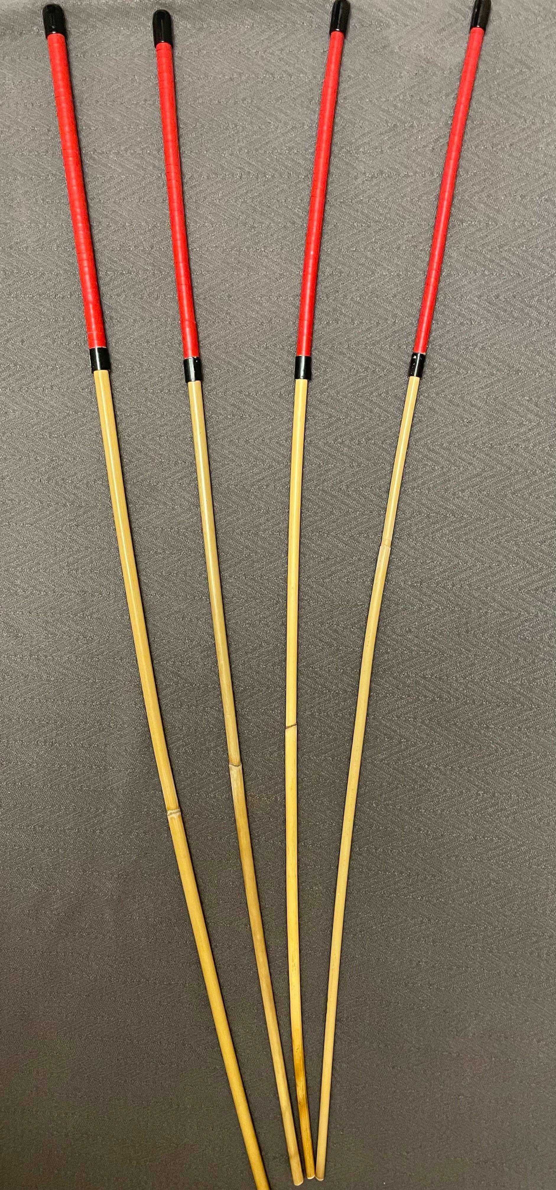 Professional Punitrix Set of 4 Dragon Canes / BDSM Canes. 100 - 110 cms L & 9 - 12.5 mm D - Red / Black Roo Leather Handles - Stripewell Canes