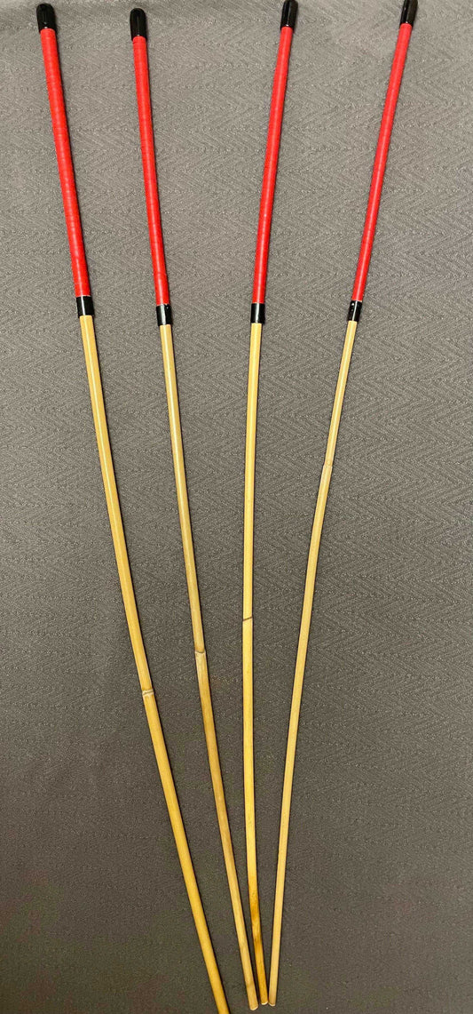 Professional Punitrix Set of 4 Dragon Canes / BDSM Canes. 100 - 110 cms L & 9 - 12.5 mm D - Red / Black Roo Leather Handles - Stripewell Canes