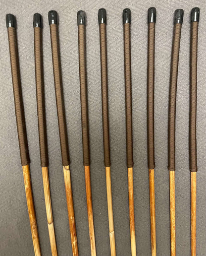 Set of 9 Dragon Canes / Punishment Canes / BDSM Canes Seconds Set - 95 to 100 cms Length - Brown Paracord Handles - Stripewell Canes