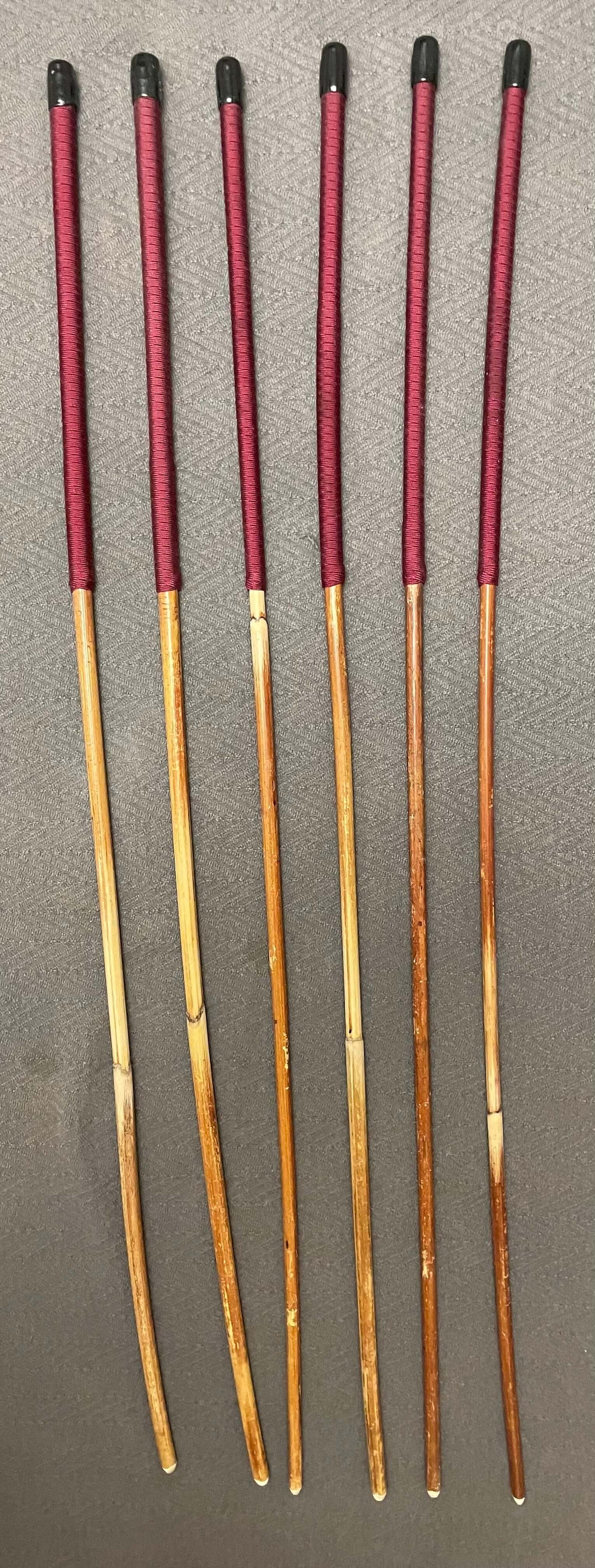 SALES SPECIAL Set of 6 Natural Dragon Rattan Punishment Canes / School Canes / Whipping Canes - SECONDS SET - BURGUNDY Handles