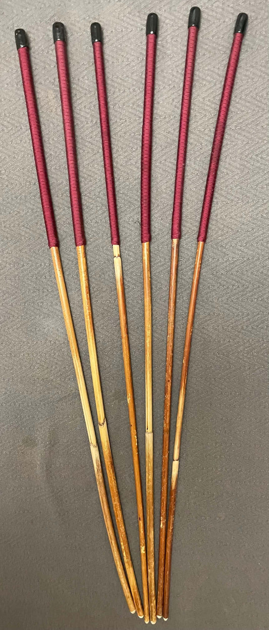 SALES SPECIAL Set of 6 Natural Dragon Rattan Punishment Canes / School Canes / Whipping Canes - SECONDS SET - BURGUNDY Handles
