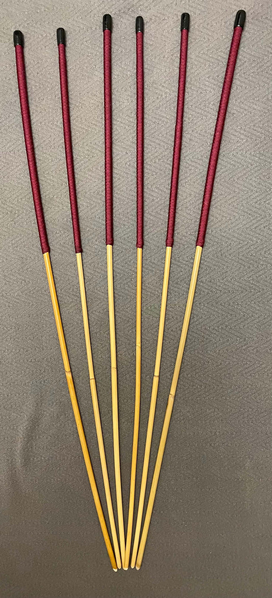 Set of 6 Whippy Dragon Canes / Swishy Canes /Falaka Bastinado Canes  - 95 cms length - Burgundy Paracord Handles - Stripewell Canes