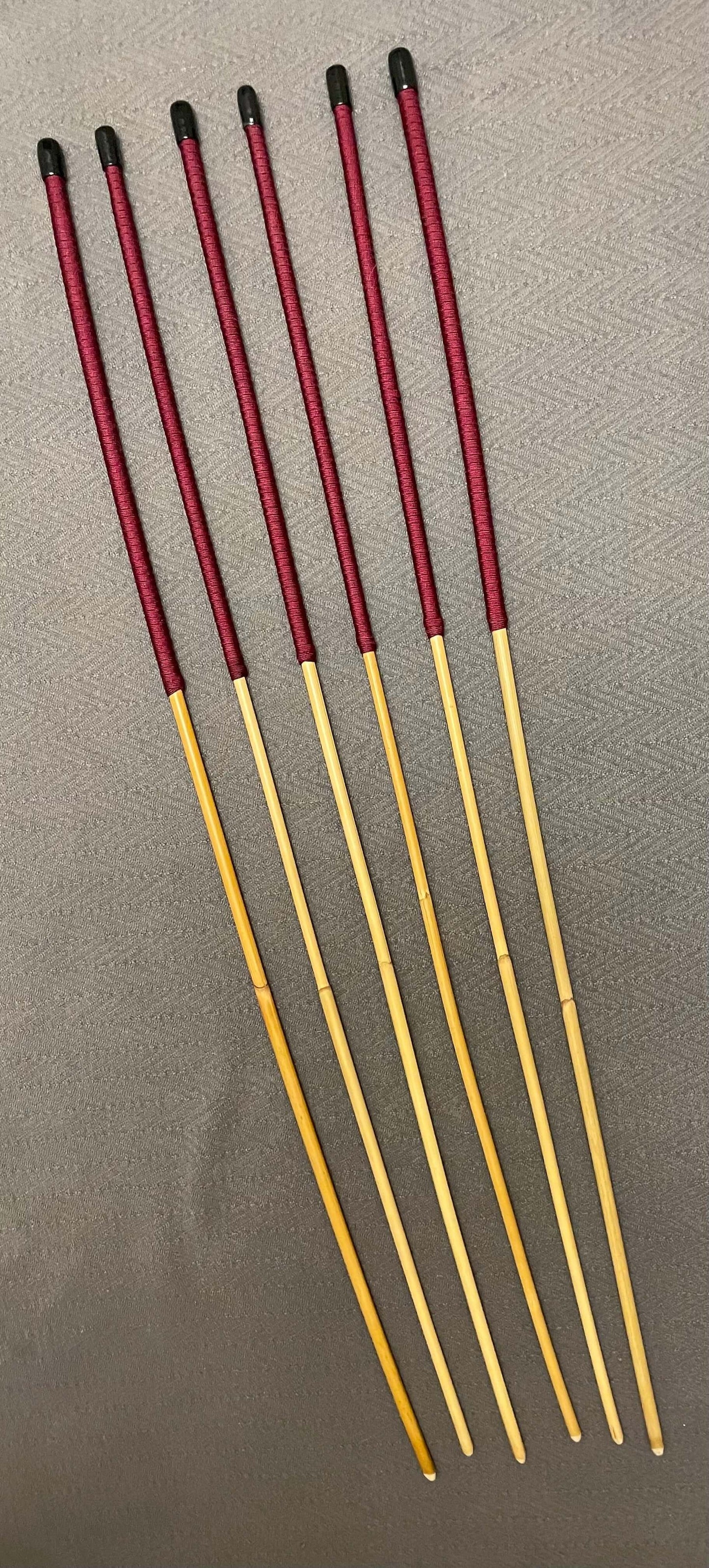 Set of 6 Whippy Dragon Canes / Swishy Canes /Falaka Bastinado Canes  - 95 cms length - Burgundy Paracord Handles - Stripewell Canes