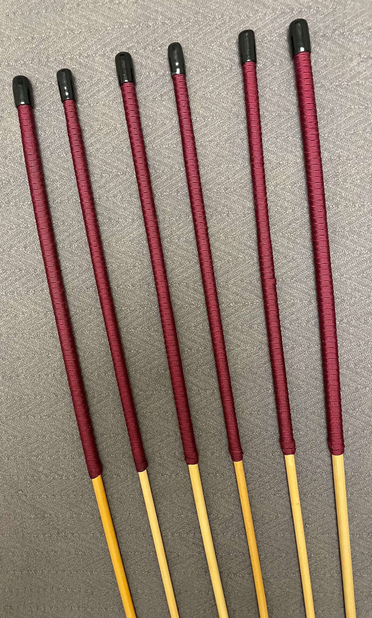 Set of 6 Whippy Dragon Canes / Swishy Canes /Falaka Bastinado Canes  - 95 cms length - Burgundy Paracord Handles - Stripewell Canes