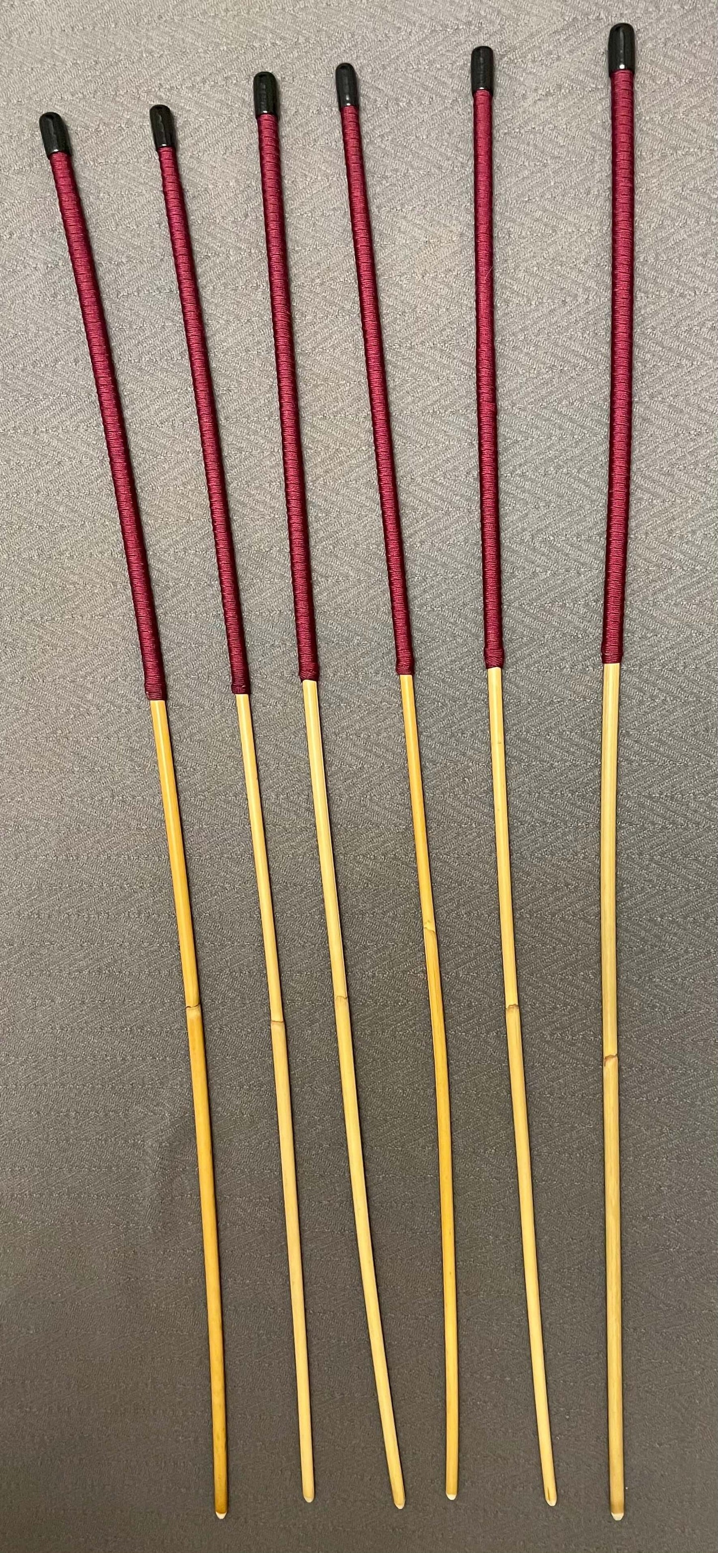 Set of 6 Whippy Dragon Canes / Swishy Canes /Falaka Bastinado Canes  - 95 cms length - Burgundy Paracord Handles - Stripewell Canes