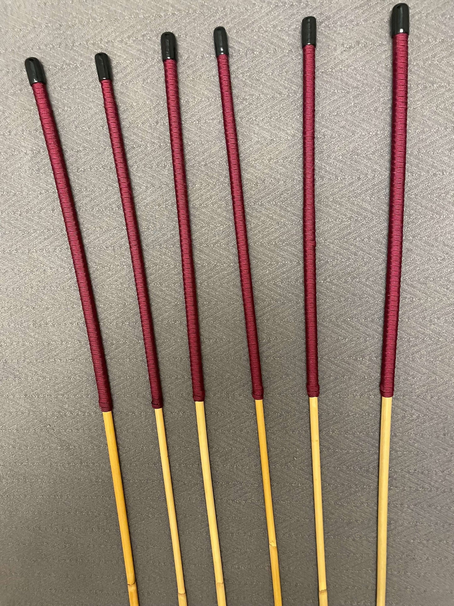 Set of 6 Whippy Dragon Canes / Swishy Canes /Falaka Bastinado Canes  - 95 cms length - Burgundy Paracord Handles - Stripewell Canes