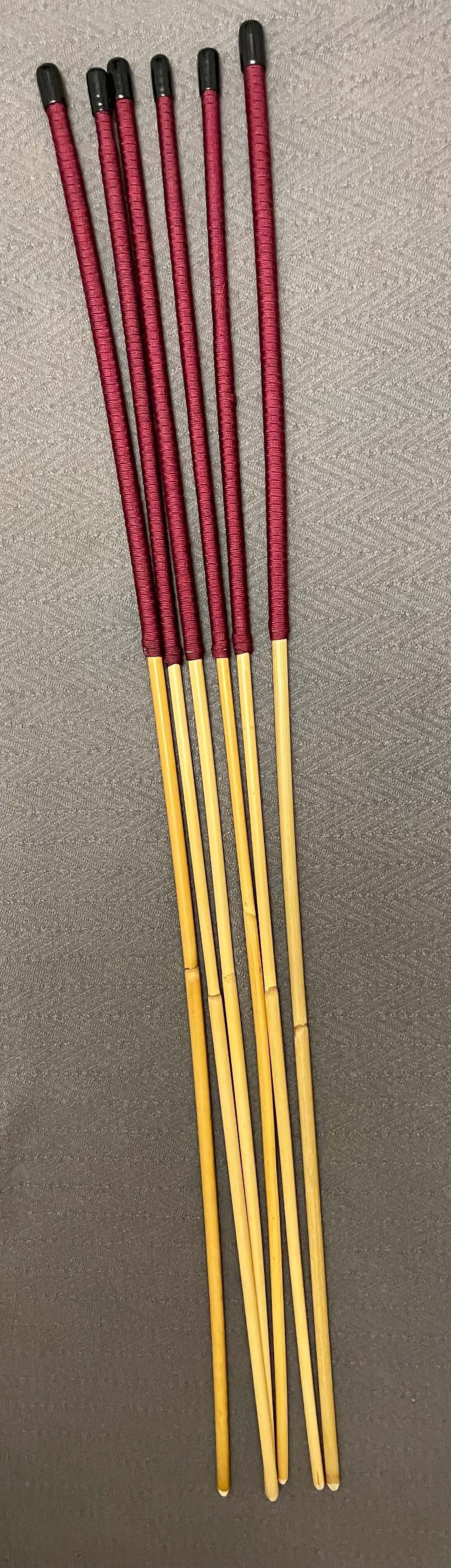 Set of 6 Whippy Dragon Canes / Swishy Canes /Falaka Bastinado Canes  - 95 cms length - Burgundy Paracord Handles - Stripewell Canes