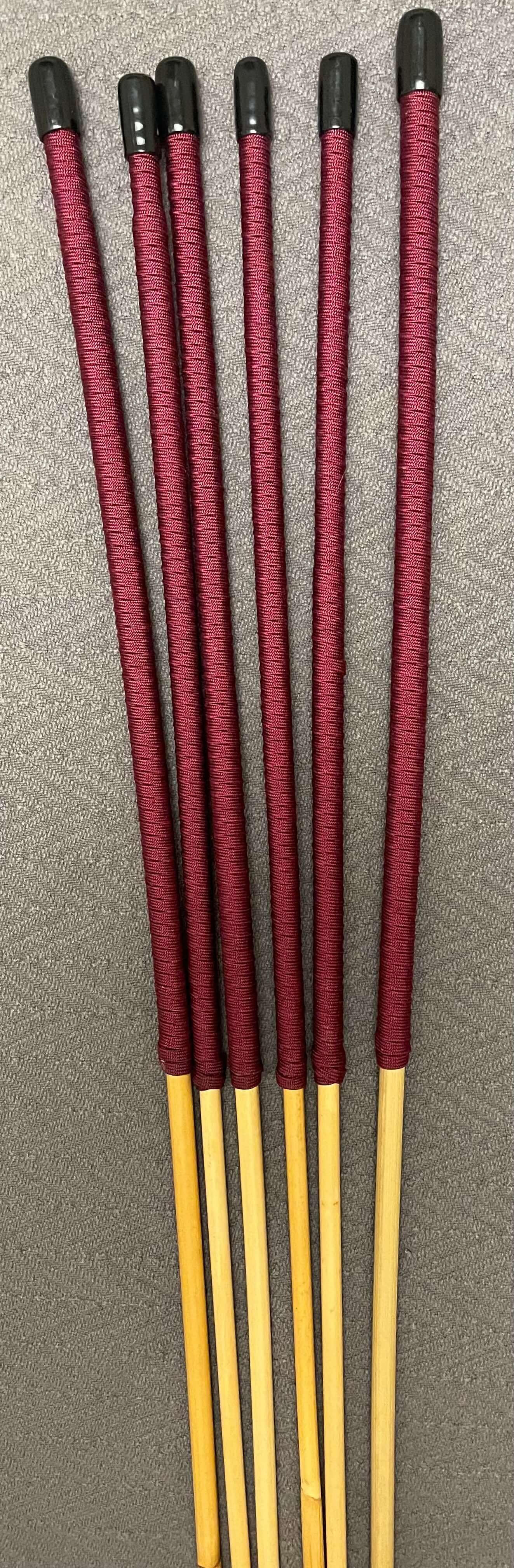 Set of 6 Whippy Dragon Canes / Swishy Canes /Falaka Bastinado Canes  - 95 cms length - Burgundy Paracord Handles - Stripewell Canes