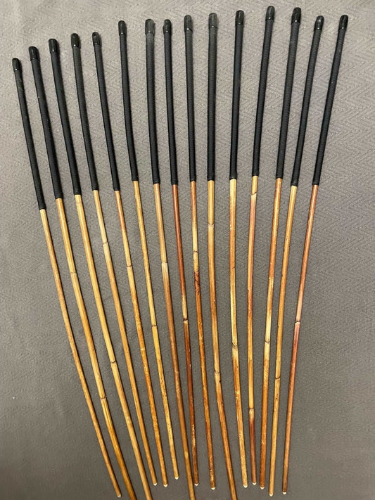 Set of 15 Natural Dragon Rattan Punishment Canes / School Canes / Whipping Canes - SECONDS SET - 95/100 cms Length - BLACK HANDLES - Stripewell Canes