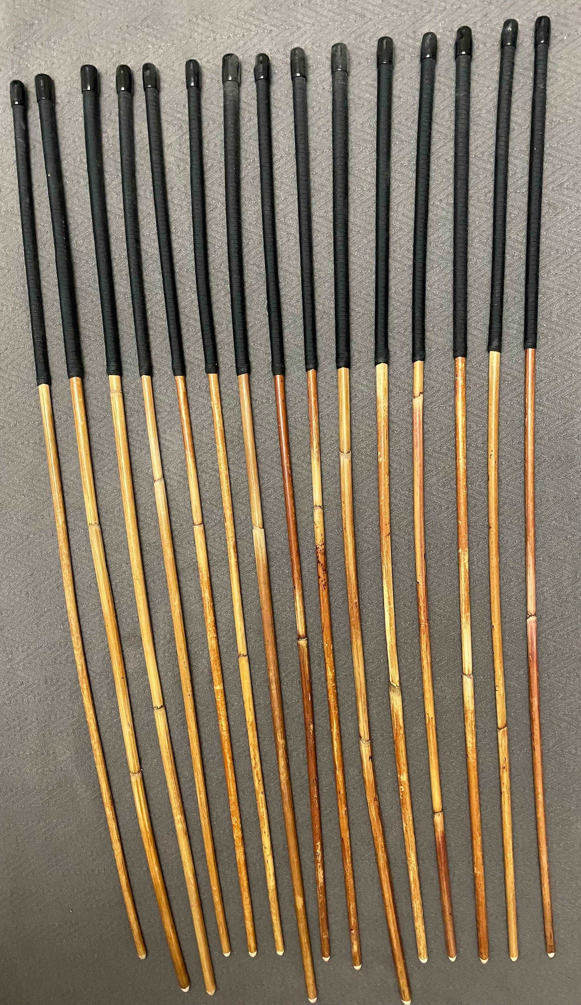 Set of 15 Natural Dragon Rattan Punishment Canes / School Canes / Whipping Canes - SECONDS SET - 95/100 cms Length - BLACK HANDLES - Stripewell Canes