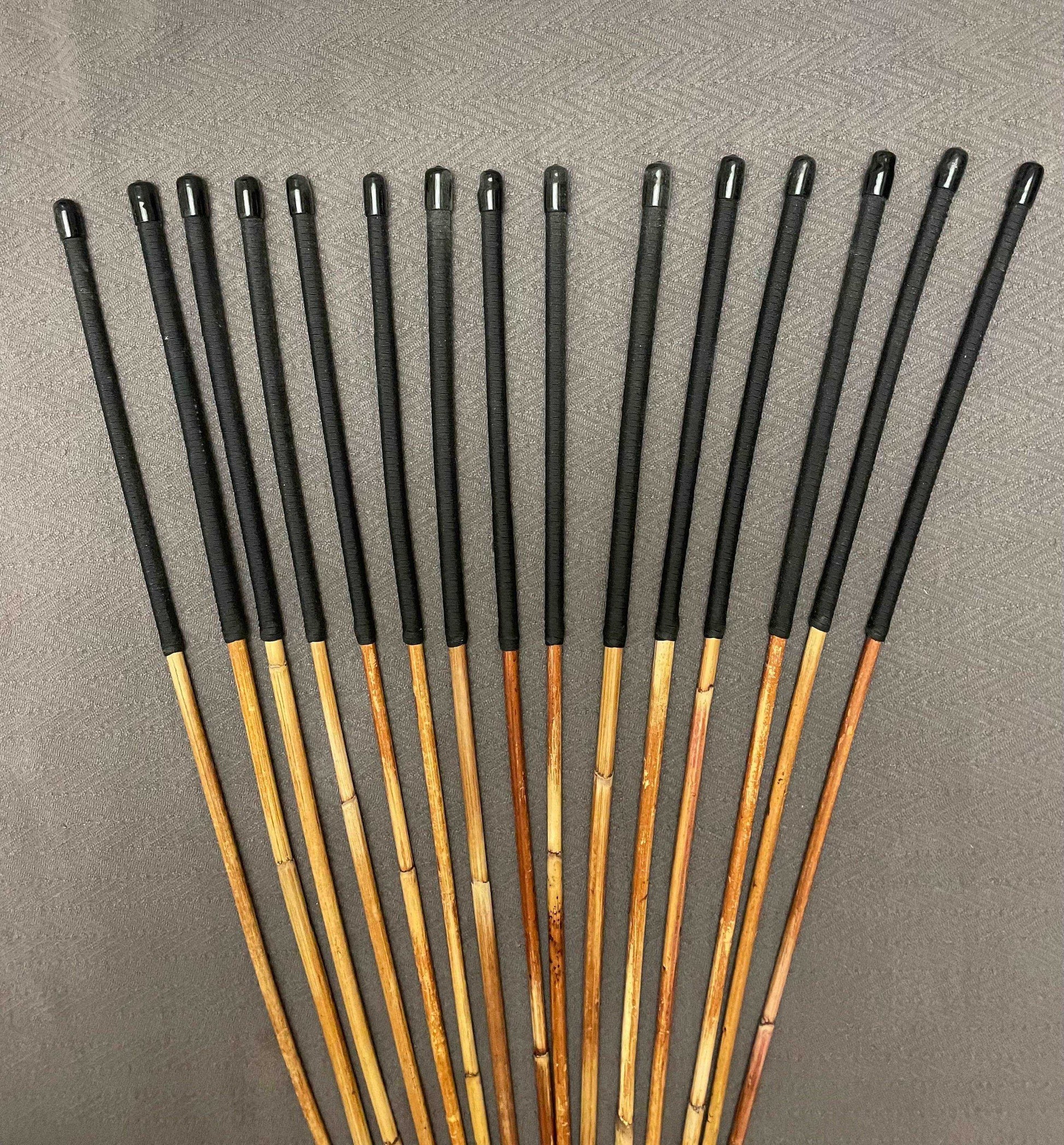 Set of 15 Natural Dragon Rattan Punishment Canes / School Canes / Whipping Canes - SECONDS SET - 95/100 cms Length - BLACK HANDLES - Stripewell Canes