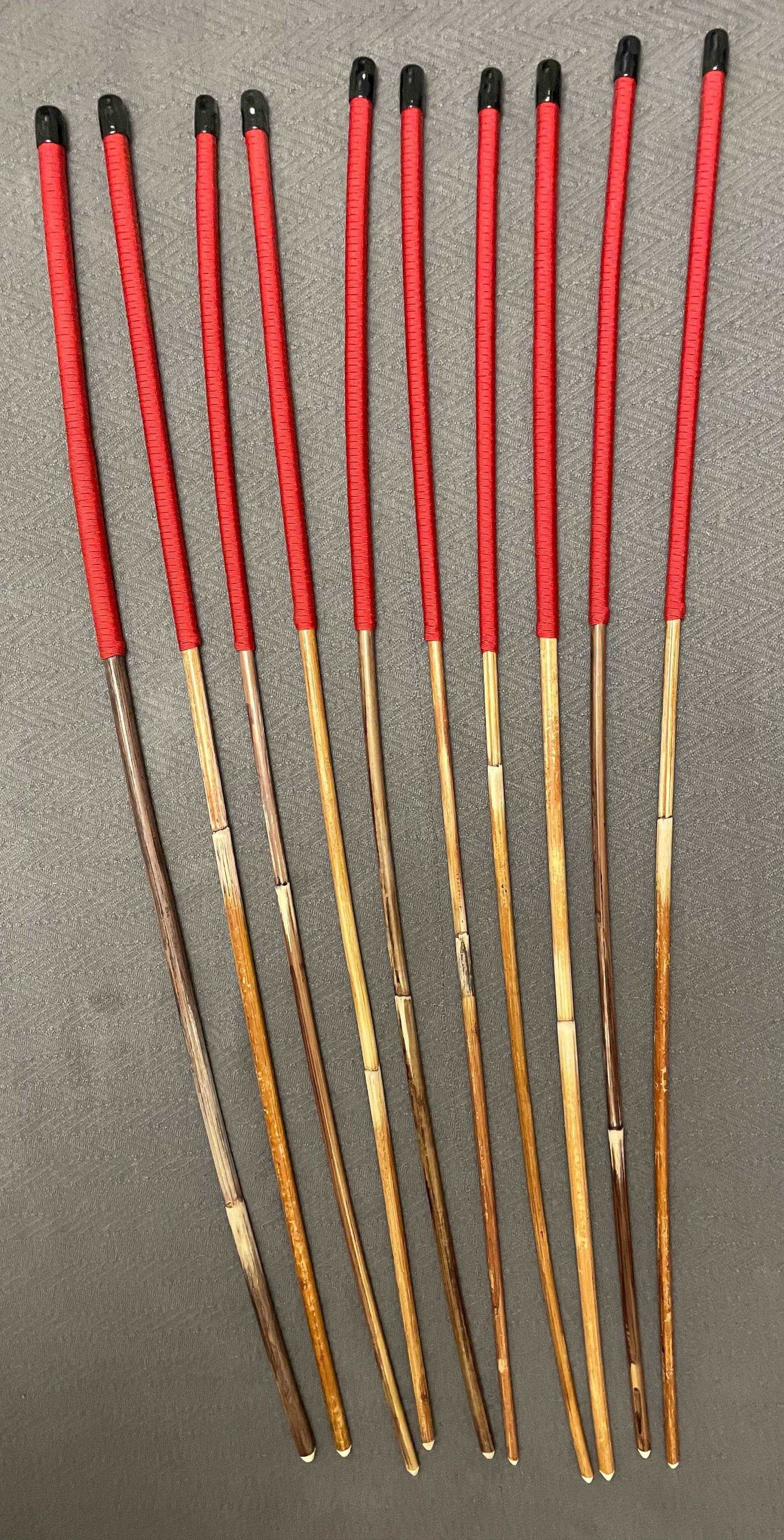 Set of 10 Natural Dragon Rattan Punishment Canes / School Canes / Whipping Canes - SECONDS SET - 95/100 cms Length - RED HANDLES - Stripewell Canes