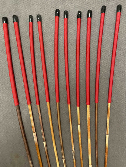 Set of 10 Natural Dragon Rattan Punishment Canes / School Canes / Whipping Canes - SECONDS SET - 95/100 cms Length - RED HANDLES - Stripewell Canes