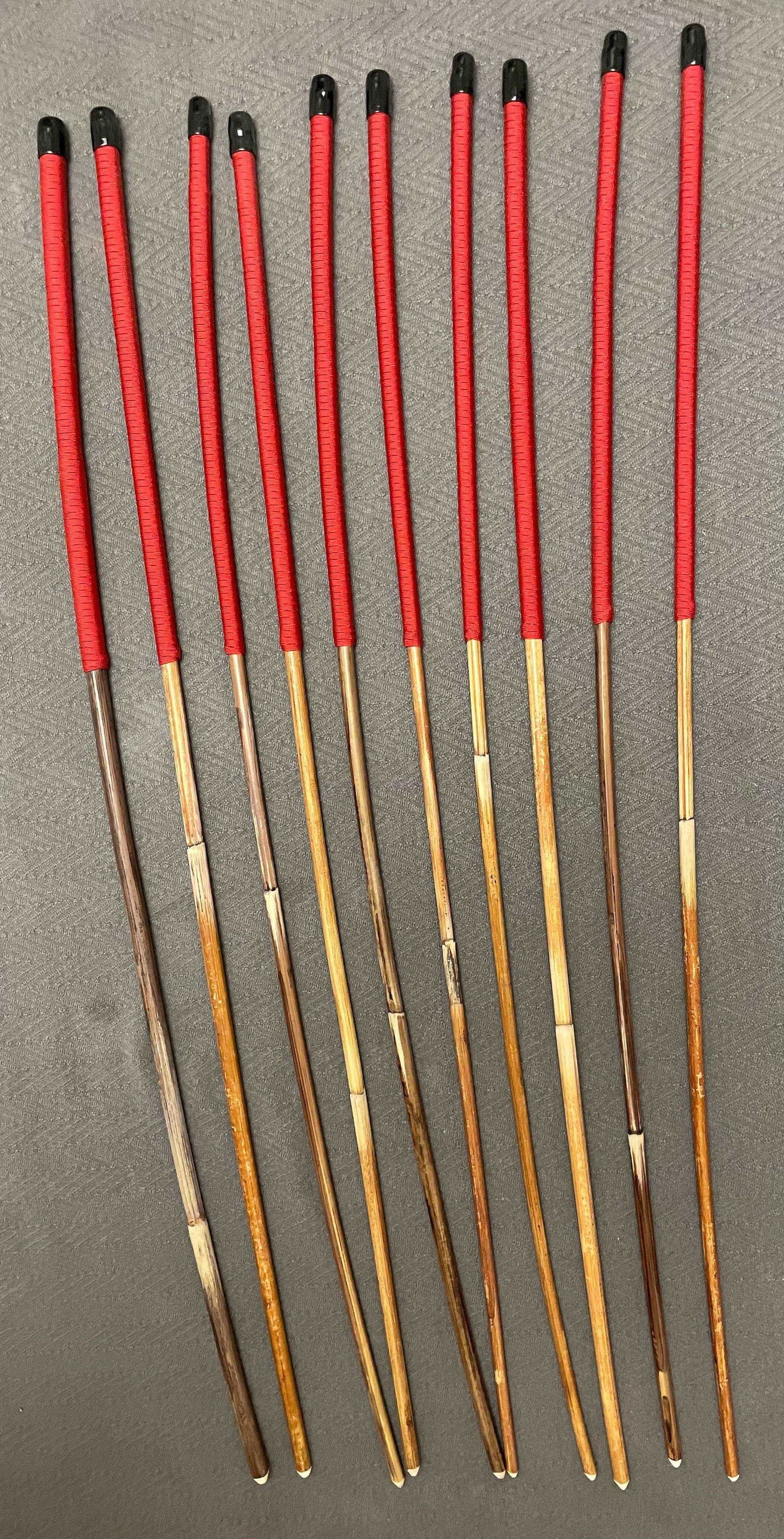 Set of 10 Natural Dragon Rattan Punishment Canes / School Canes / Whipping Canes - SECONDS SET - 95/100 cms Length - RED HANDLES - Stripewell Canes