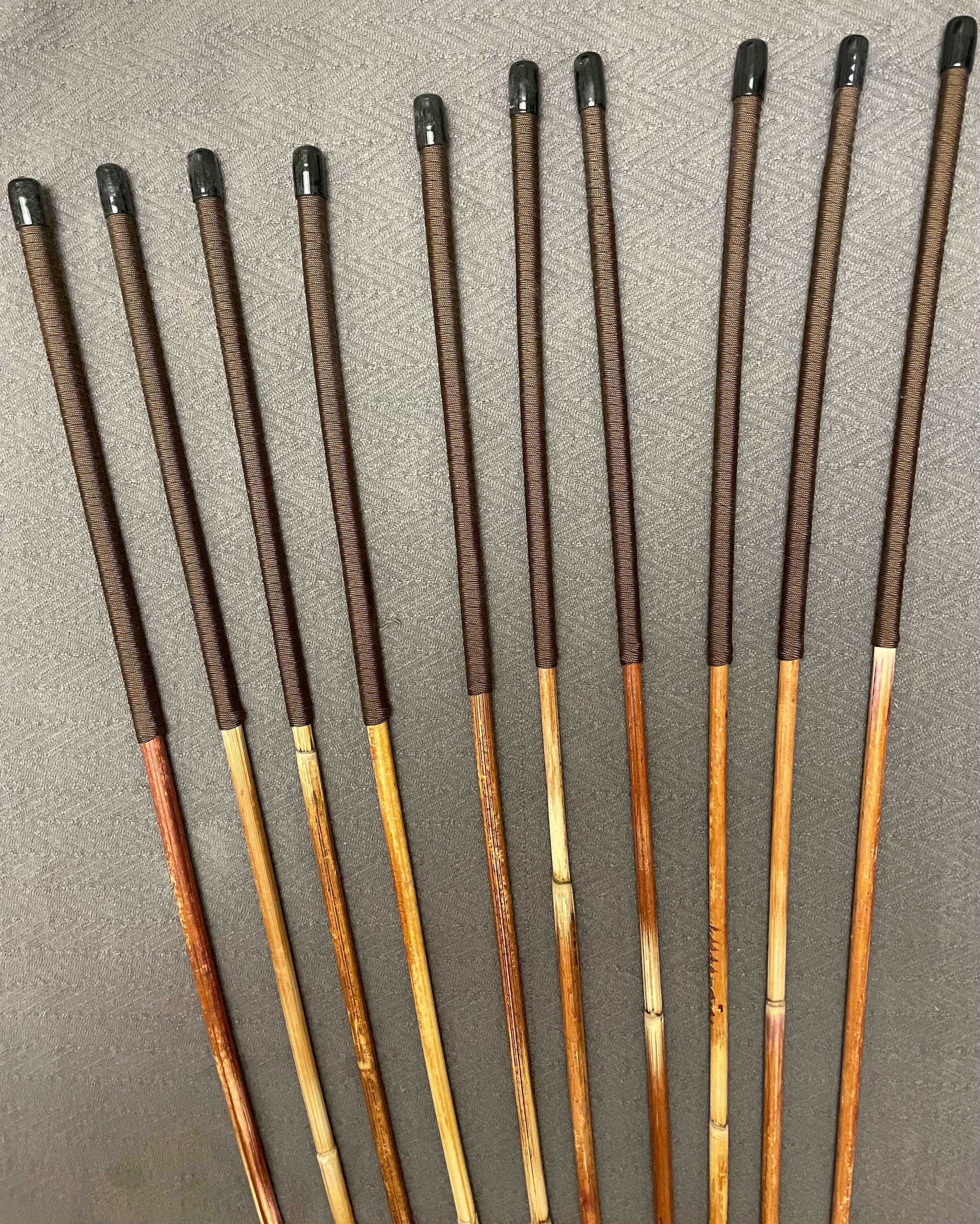 Set of 10 Natural Dragon Rattan Punishment Canes / School Canes / Whipping Canes - SECONDS SET - 95 cms Length - BROWN HANDLES - Stripewell Canes