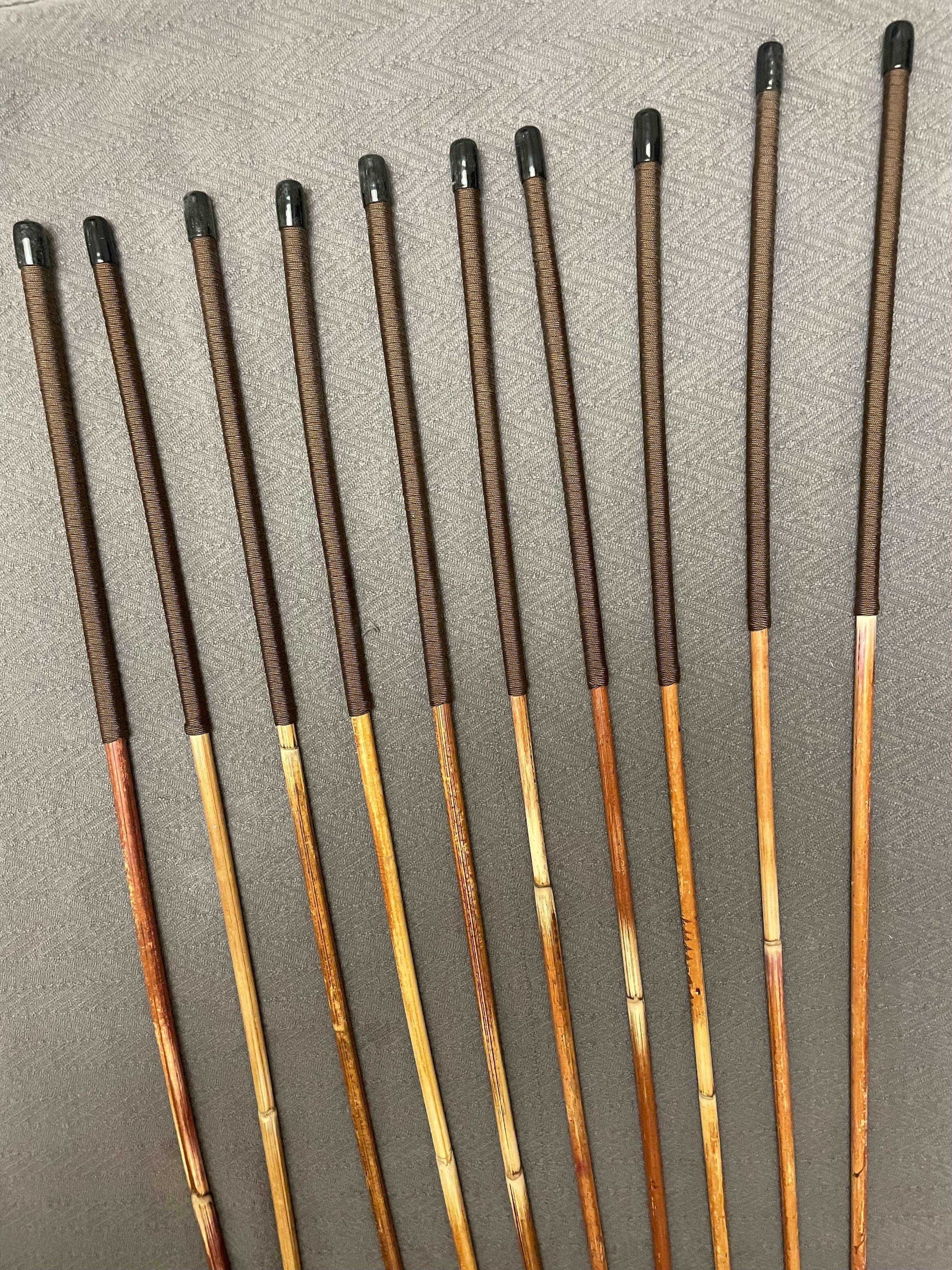 Set of 10 Natural Dragon Rattan Punishment Canes / School Canes / Whipping Canes - SECONDS SET - 95 cms Length - BROWN HANDLES - Stripewell Canes