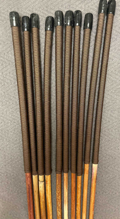 Set of 10 Natural Dragon Rattan Punishment Canes / School Canes / Whipping Canes - SECONDS SET - 95 cms Length - BROWN HANDLES - Stripewell Canes