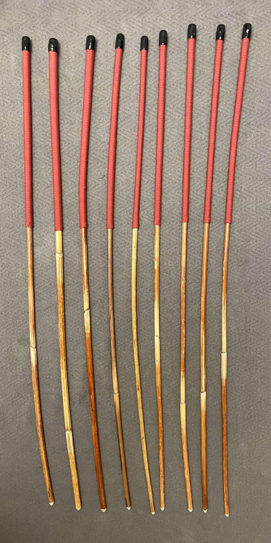 Set of 9 Natural Dragon Canes / BDSM Canes / School Canes SECONDS SET - 95 cms L -& 8 - 13 mm D - Brick Red Paracord Handles - Stripewell Canes