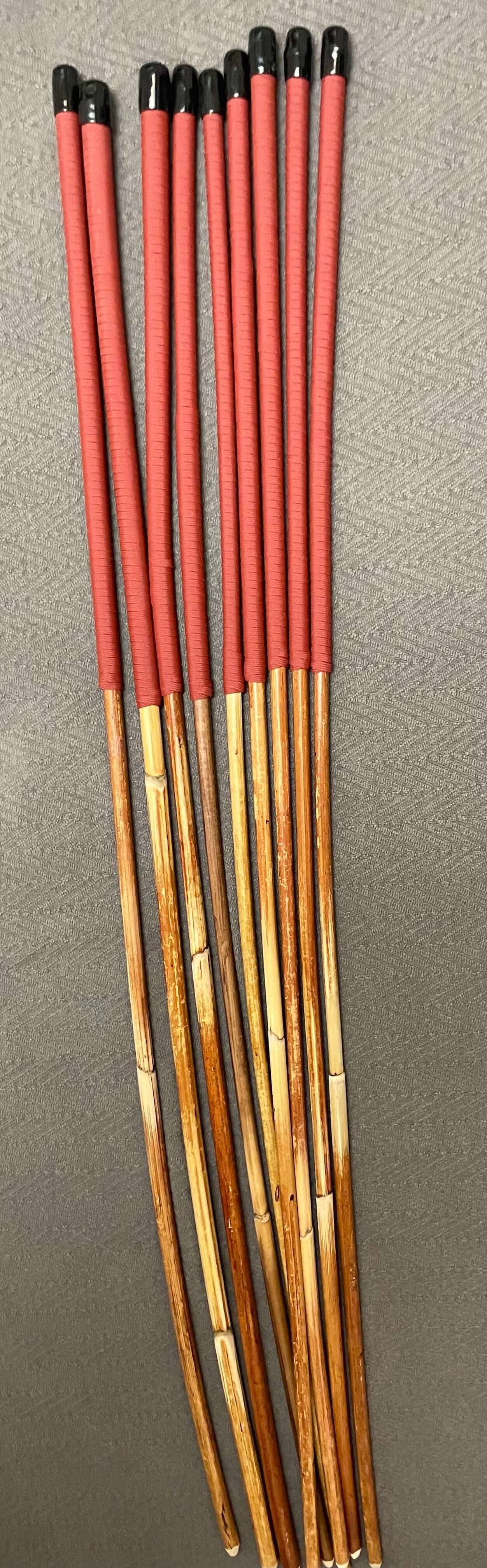 Set of 9 Natural Dragon Canes / BDSM Canes / School Canes SECONDS SET - 95 cms L -& 8 - 13 mm D - Brick Red Paracord Handles - Stripewell Canes