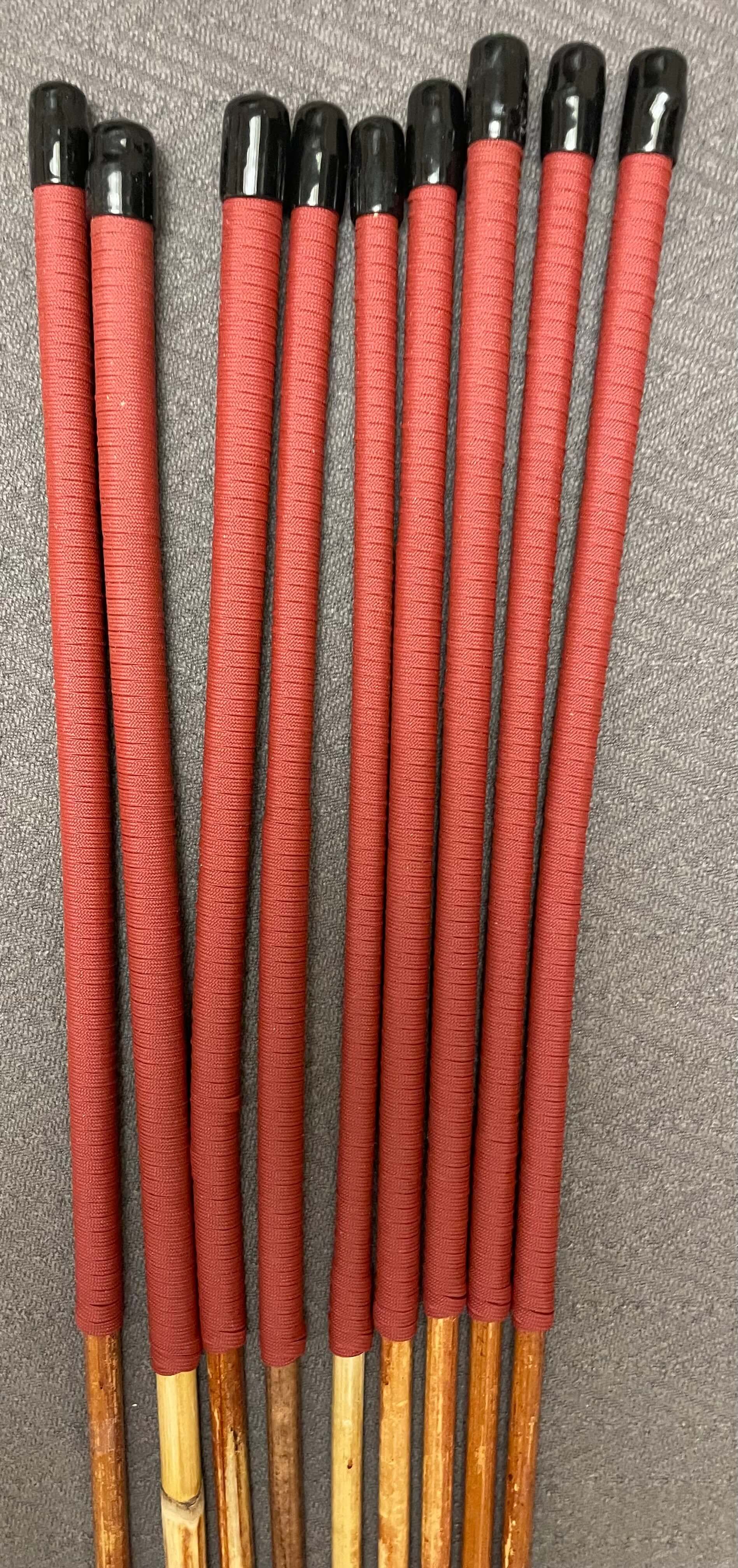 Set of 9 Natural Dragon Canes / BDSM Canes / School Canes SECONDS SET - 95 cms L -& 8 - 13 mm D - Brick Red Paracord Handles - Stripewell Canes