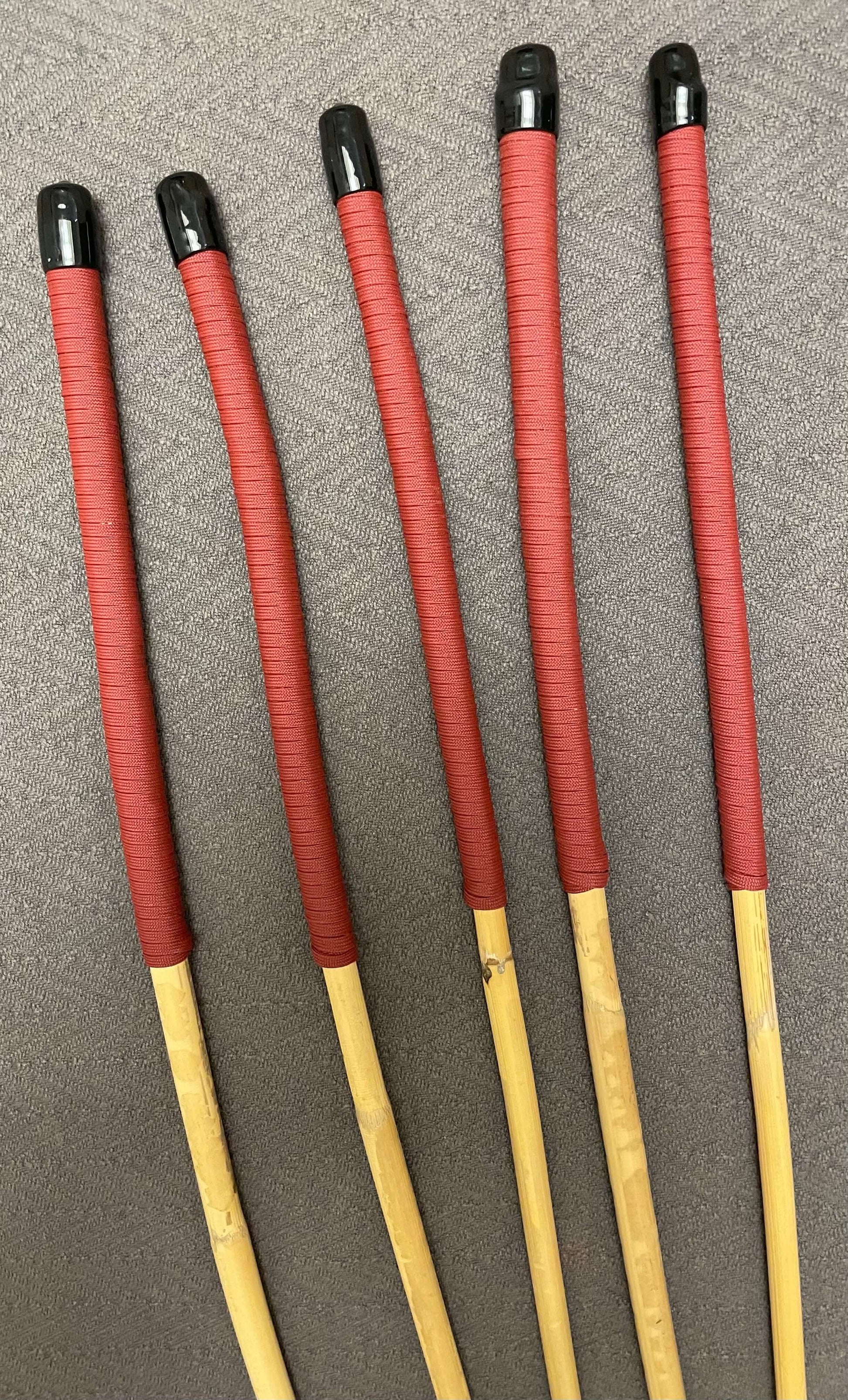 OTK Canes Set of 5 Kooboo Rattan Punishment canes - Red Paracord Handles - Stripewell Canes