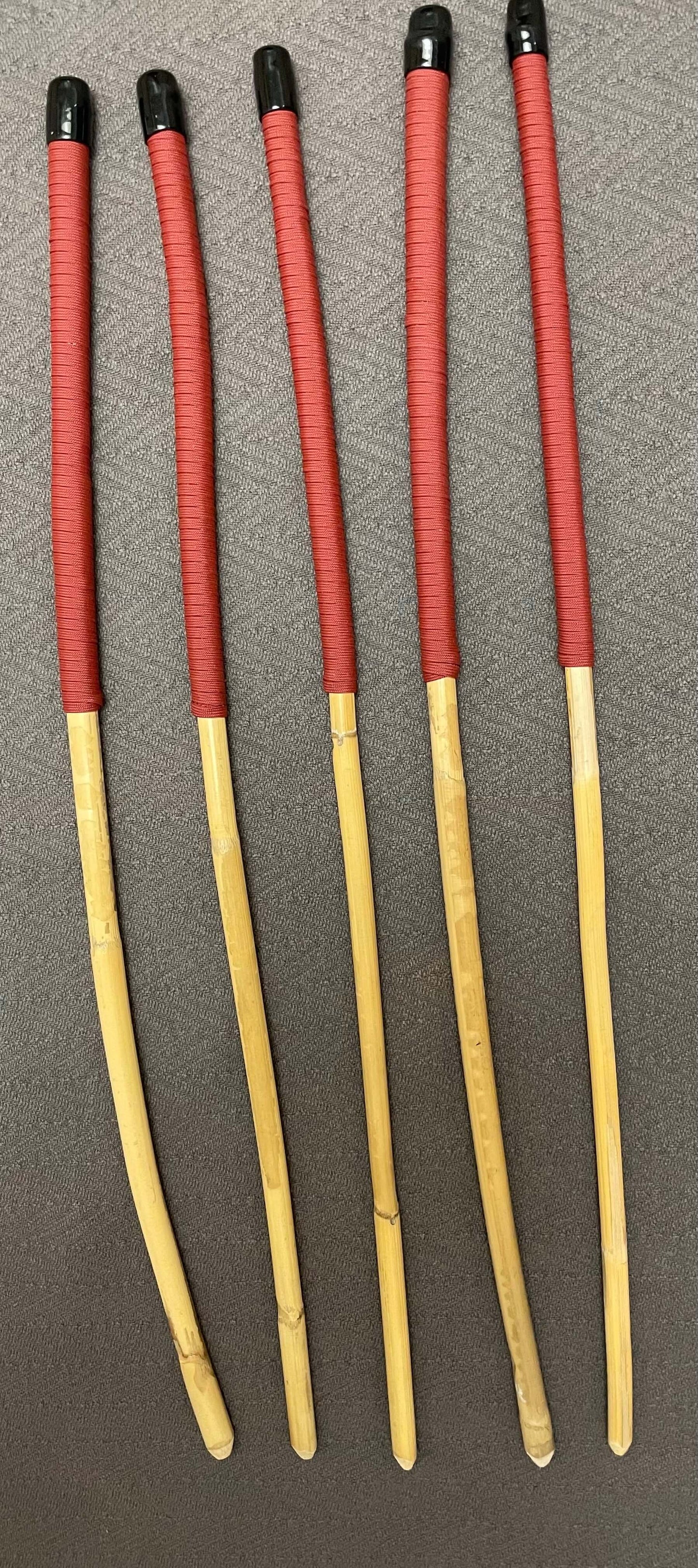 OTK Canes Set of 5 Kooboo Rattan Punishment canes - Red Paracord Handles - Stripewell Canes