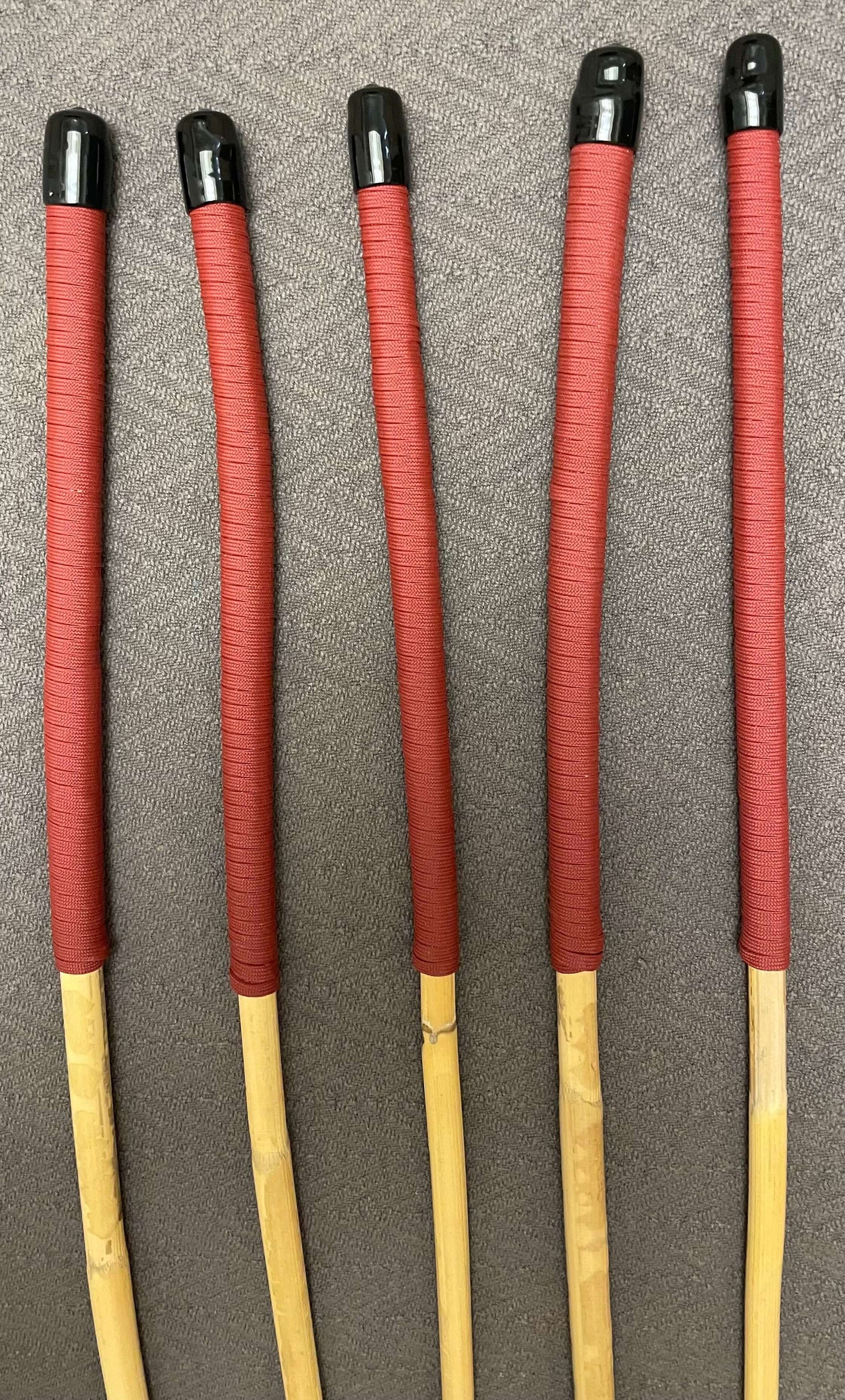 OTK Canes Set of 5 Kooboo Rattan Punishment canes - Red Paracord Handles - Stripewell Canes