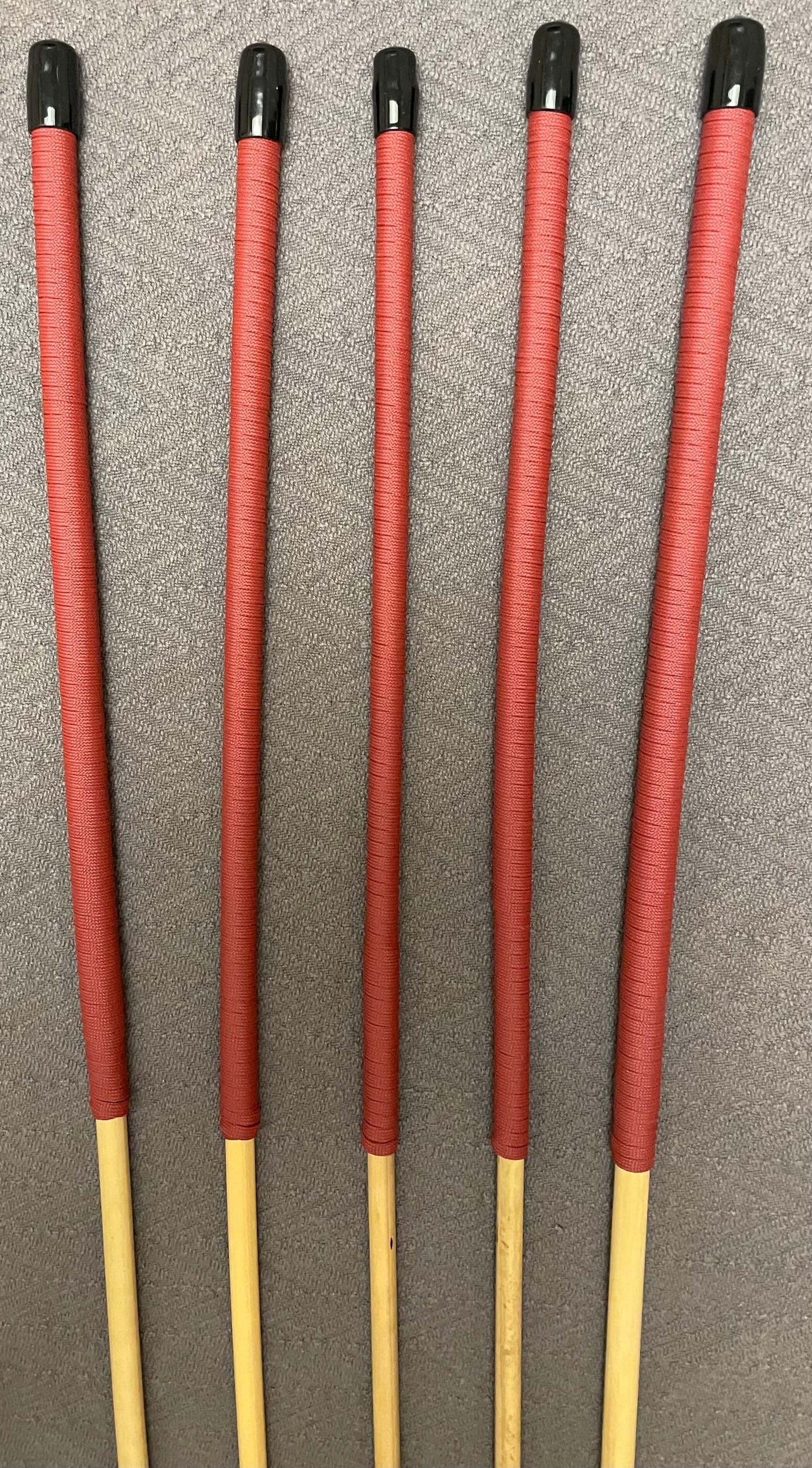 No Knot Dragon Canes / Ultimate Dragon Cane / Knotless Rattan Cane / Spanking BDSM Rattan Cane Set of 5  - 92 cms length - Brick Red Paracord Handles