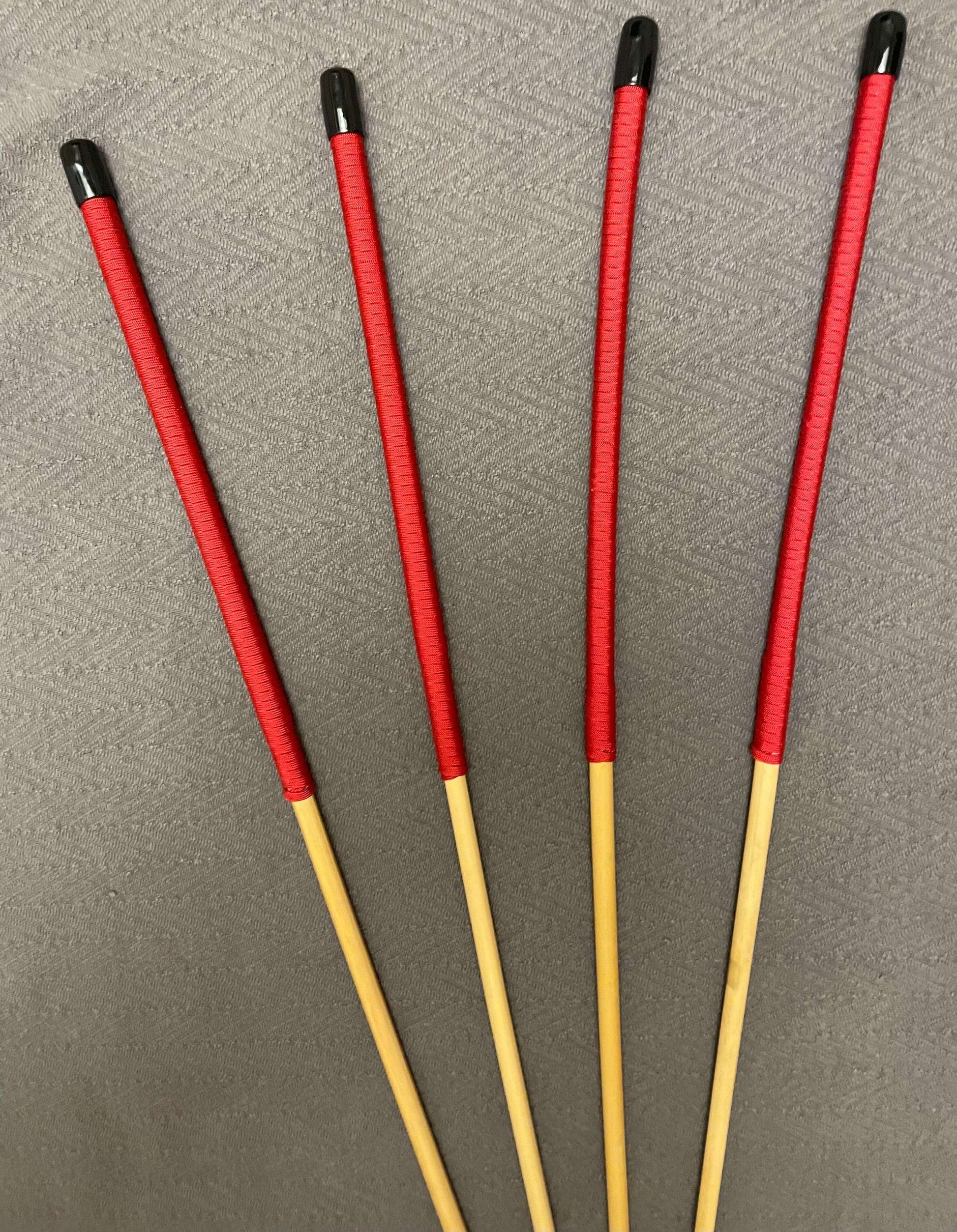 Set of 4 NO KNOT Dragon Canes / School Canes / Punishment Canes - NO KNOT PREMIUM SET -  - 82/84 cms Length - RED Handles - Stripewell Canes