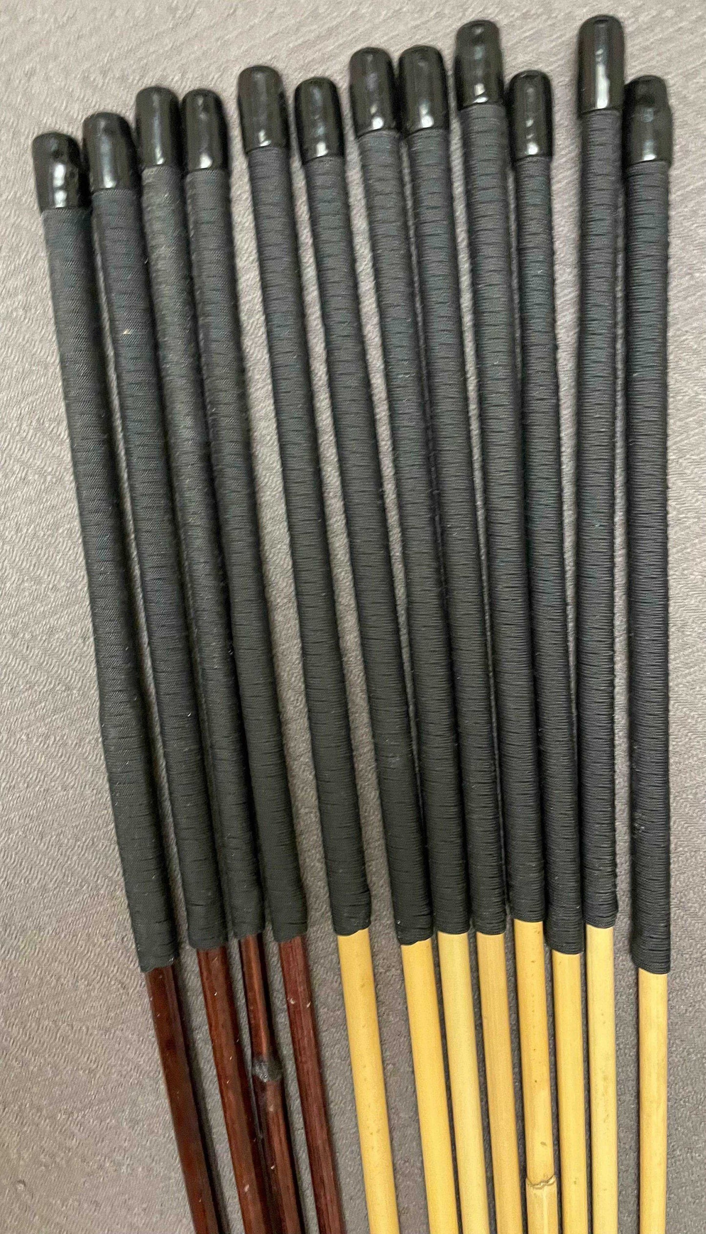 Mixed Dozen Set of 12 Natural Dragon / Smoked Dragon Canes / School Canes / Punishment Canes - SELECT SET - 95/105 cms - BLACK Handles - Stripewell Canes