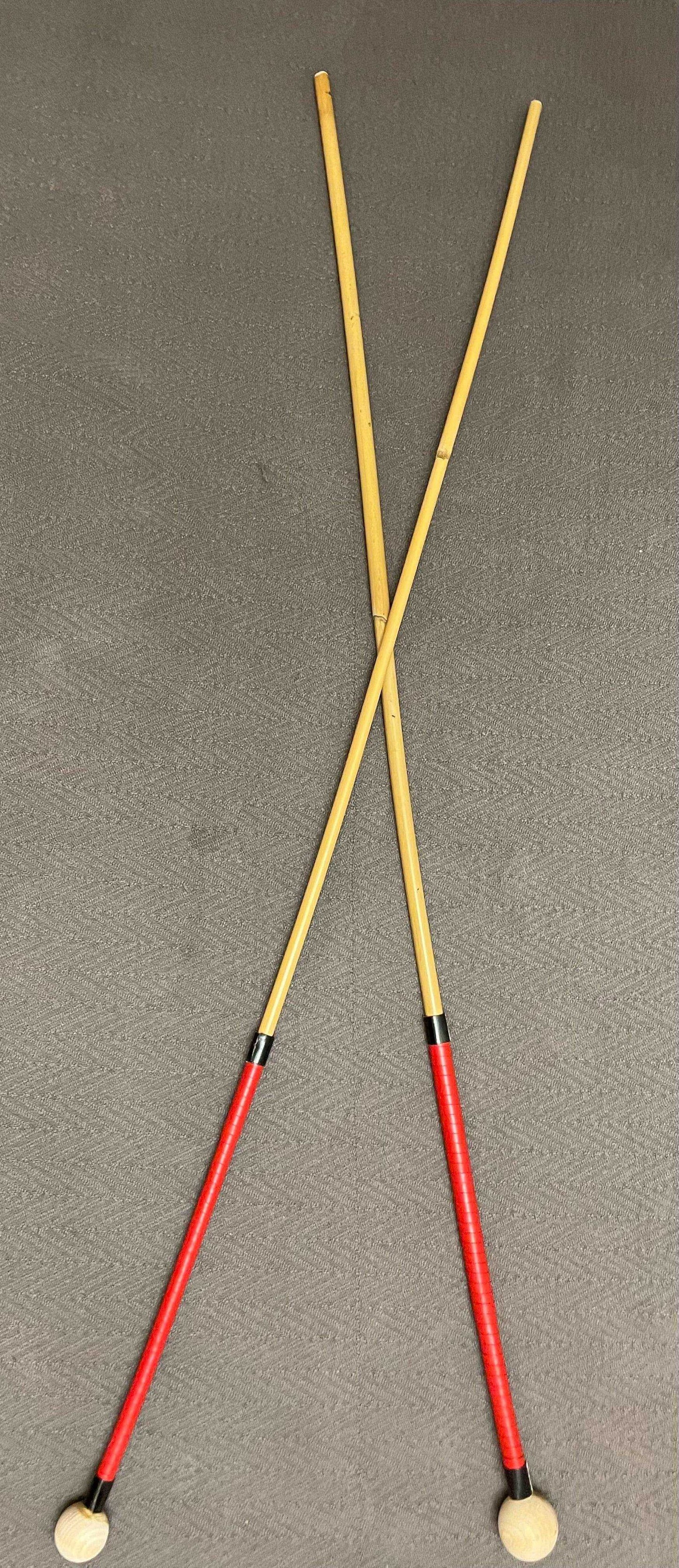 Dressage Whip Style Pair of Natural Dragon Canes / School Canes / Punishment Canes / Horse Whip Canes - PRO SET - 100/105 cms Length - BLACK/RED Kangaroo Leather Handles - Stripewell Canes