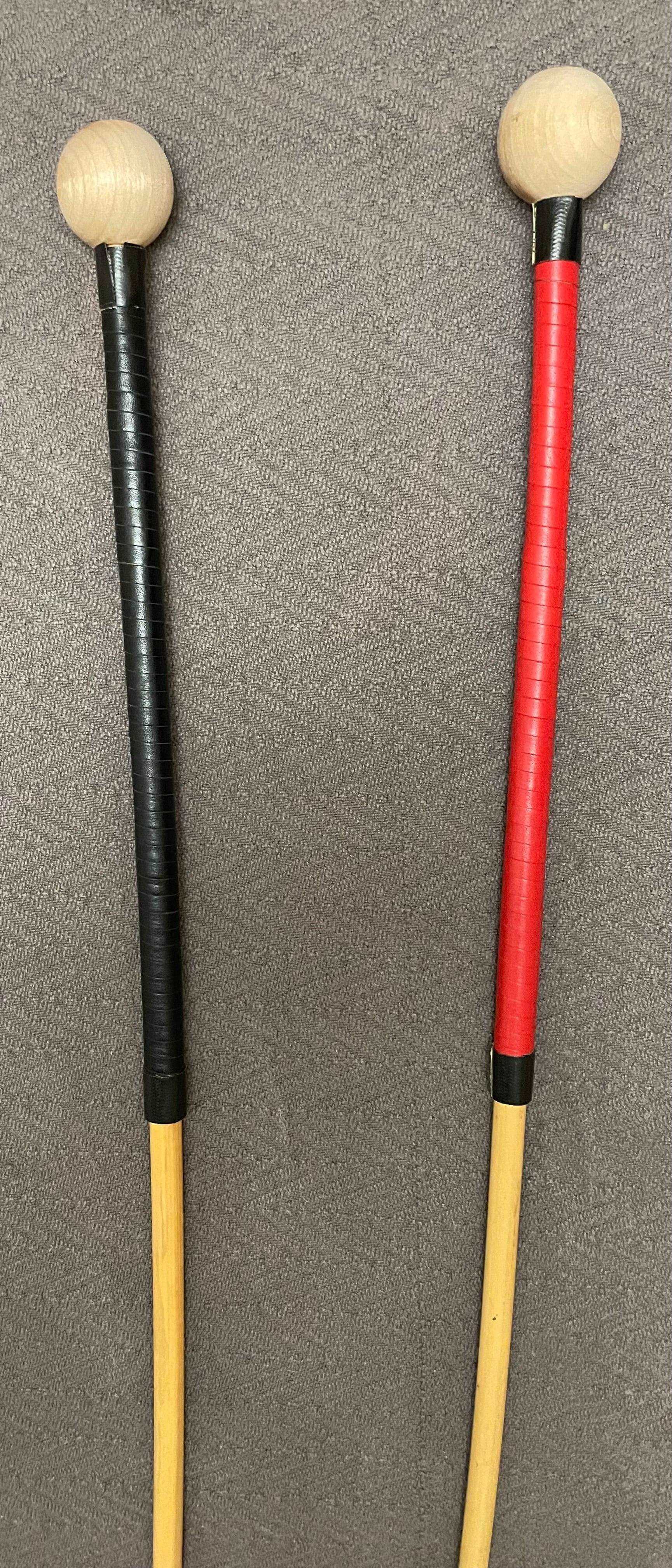 Dressage Whip Style Natural Dragon Rattan Cane / School Cane / Punishment Cane - 100/105 cms Length - 12/12.5 mm Diameter - BLACK/RED Kangaroo Leather Handles - Stripewell Canes